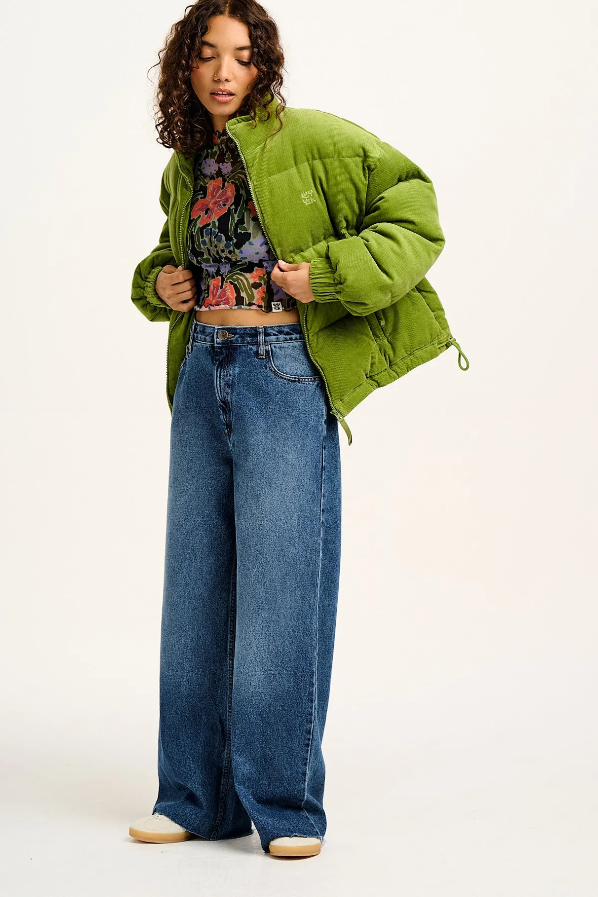 Lucy & Yak Paloma - Corduroy Puffer Jacket in Leaf Green