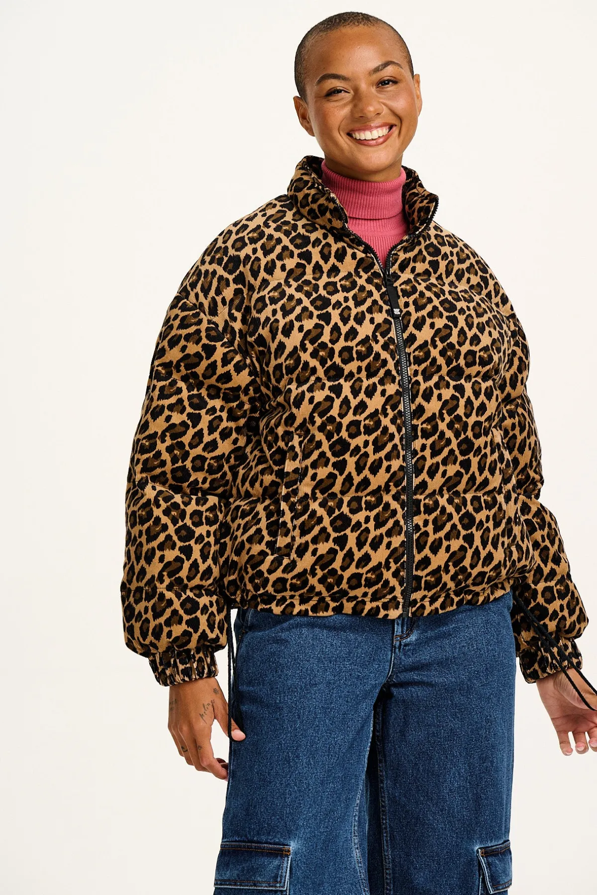 Lucy & Yak Paloma - Corduroy Puffer Jacket in Leopard Print