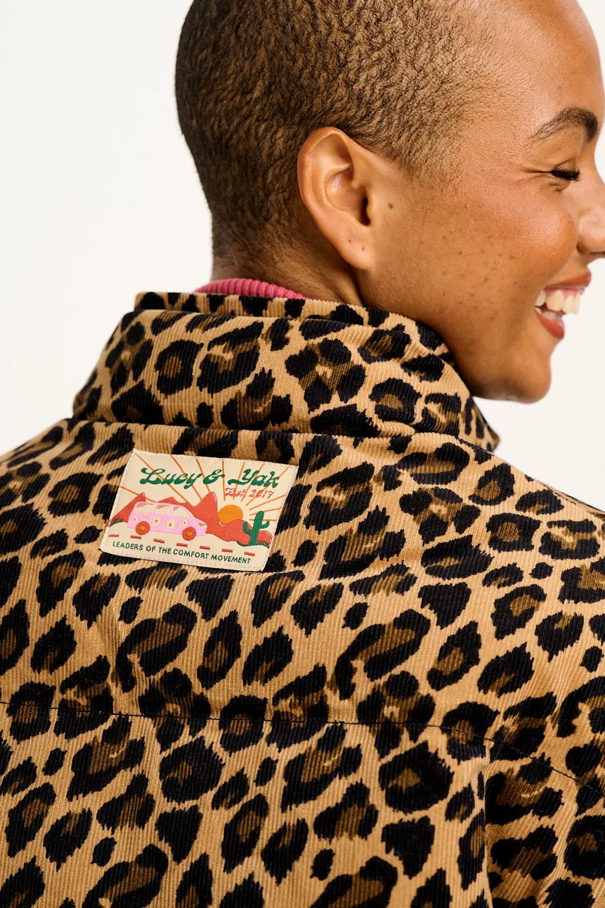 Lucy & Yak Paloma - Corduroy Puffer Jacket in Leopard Print