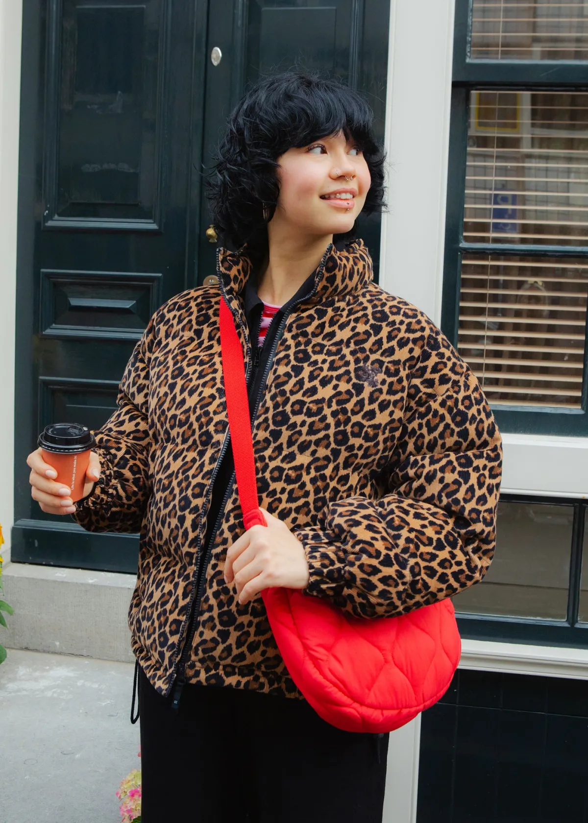 Lucy & Yak Paloma - Corduroy Puffer Jacket in Leopard Print