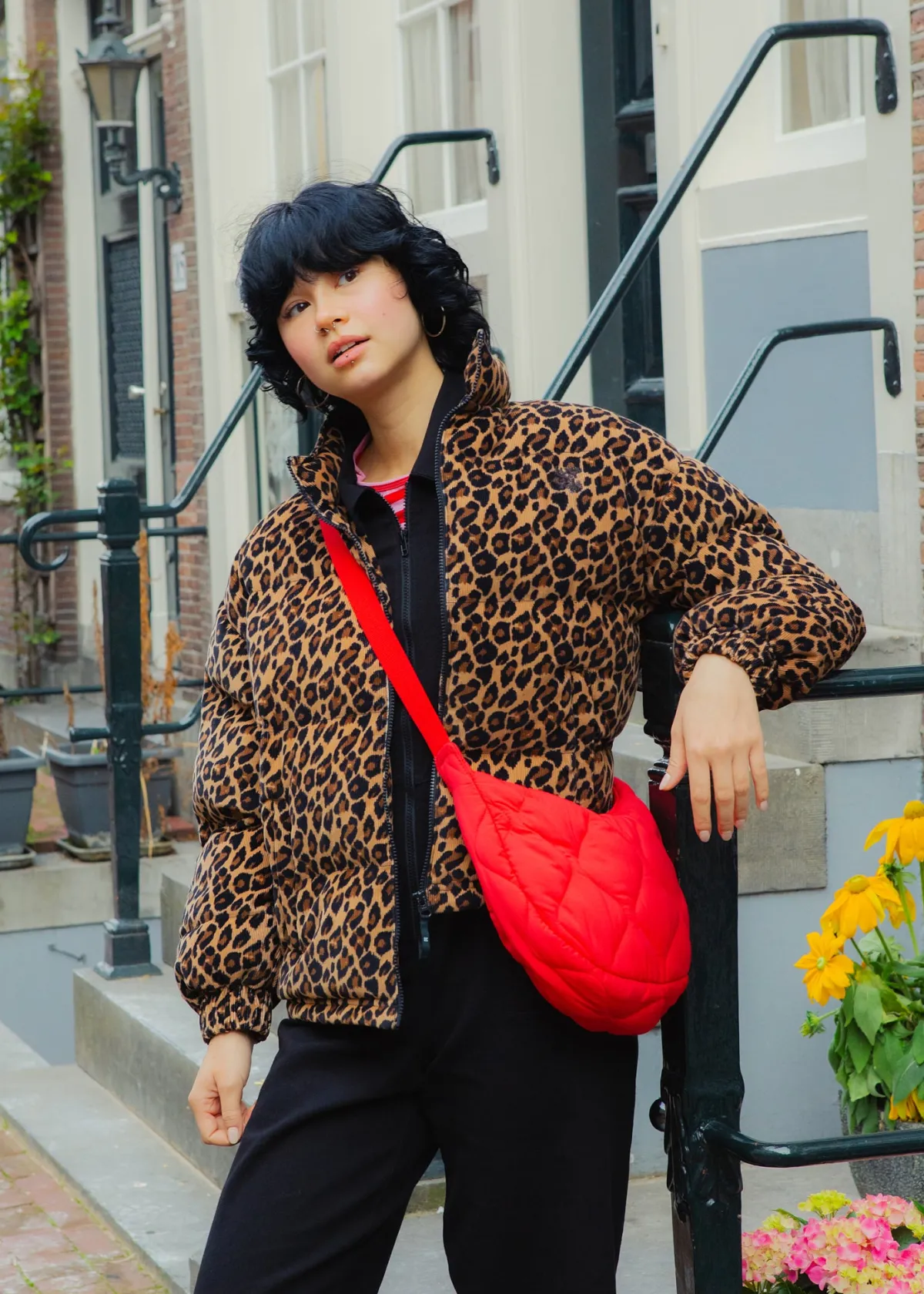 Lucy & Yak Paloma - Corduroy Puffer Jacket in Leopard Print