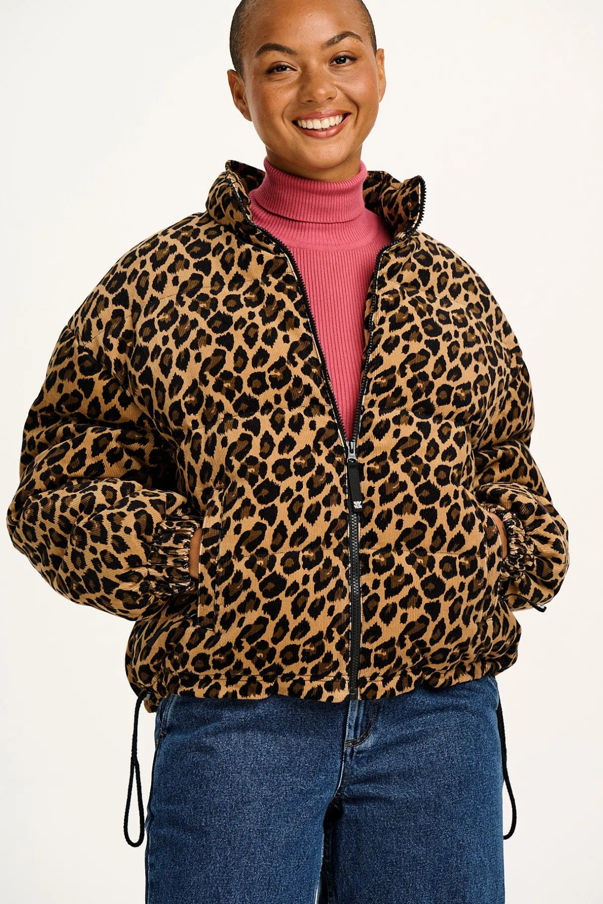 Lucy & Yak Paloma - Corduroy Puffer Jacket in Leopard Print