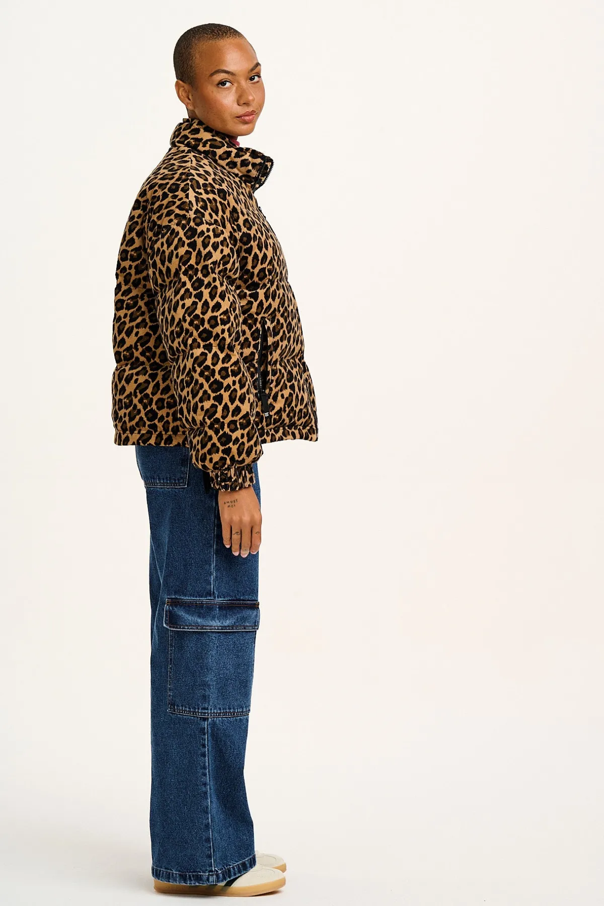 Lucy & Yak Paloma - Corduroy Puffer Jacket in Leopard Print