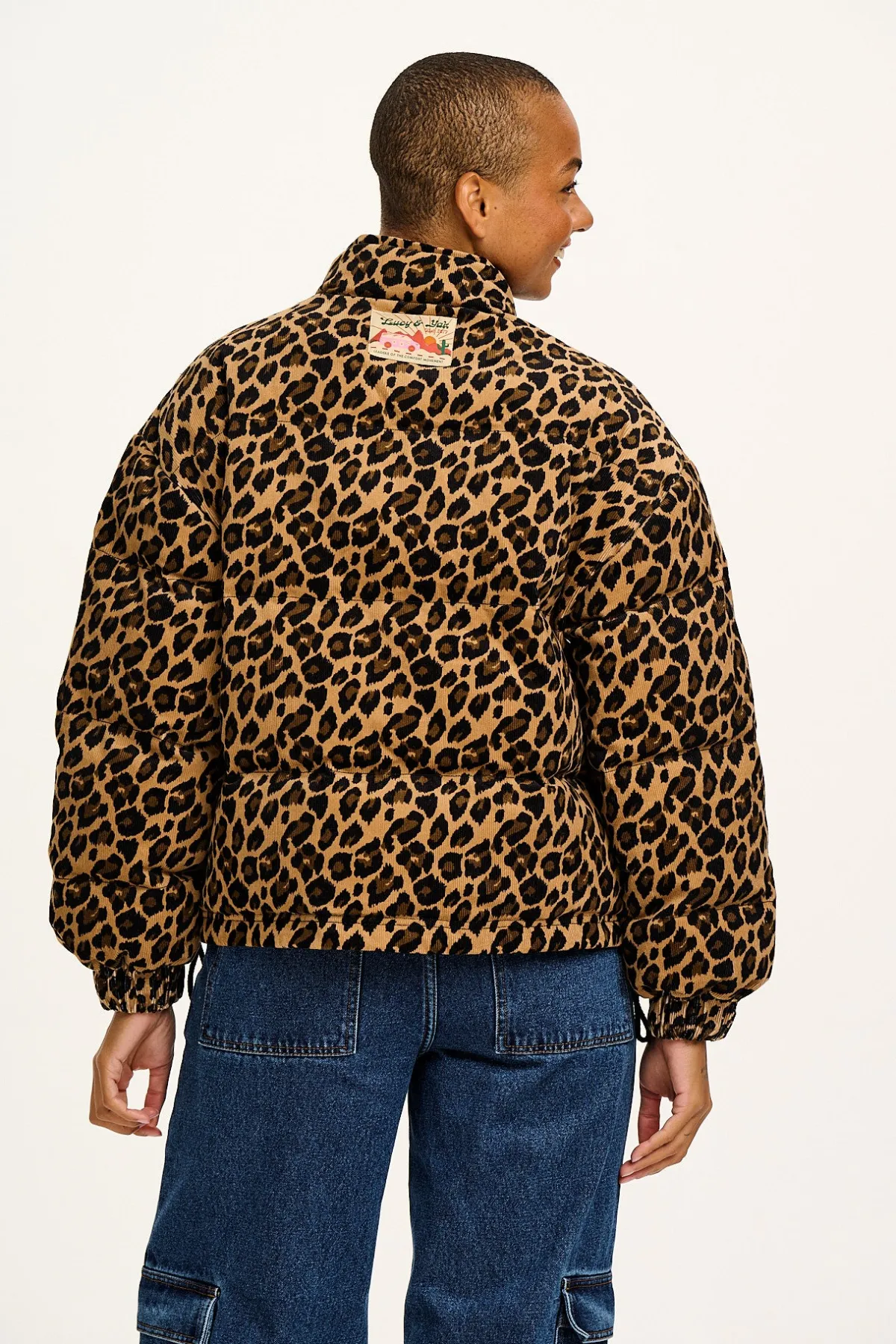 Lucy & Yak Paloma - Corduroy Puffer Jacket in Leopard Print