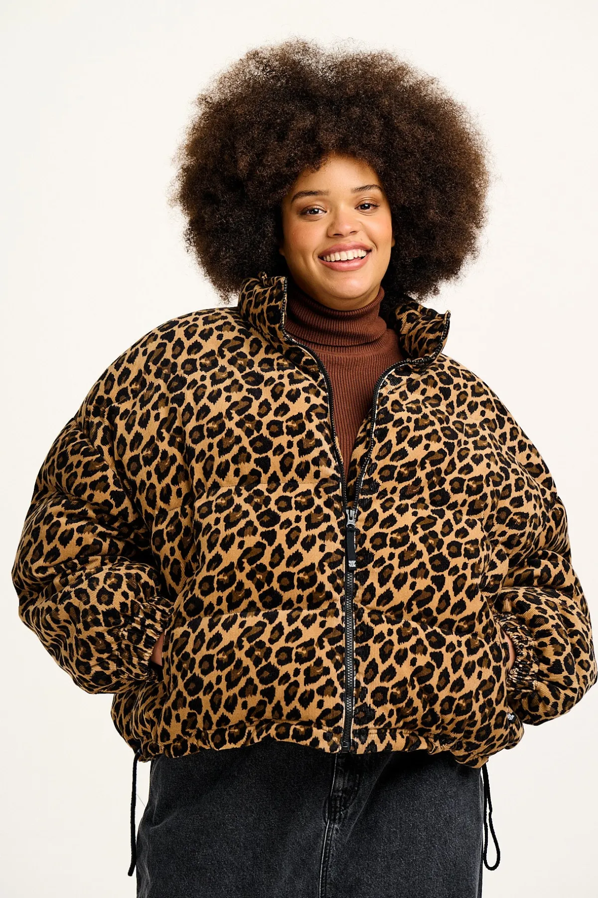 Lucy & Yak Paloma - Corduroy Puffer Jacket in Leopard Print