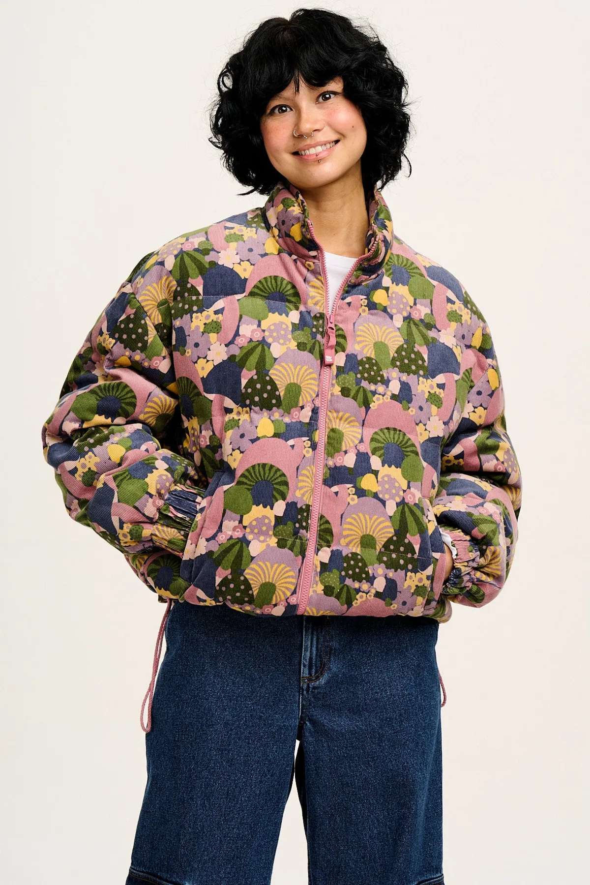 Lucy & Yak Paloma - Corduroy Puffer Jacket in Portobella Mushroom Print