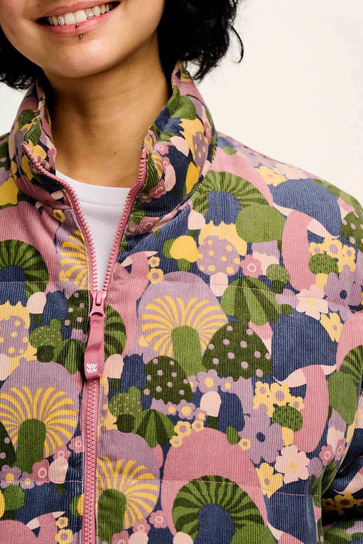 Lucy & Yak Paloma - Corduroy Puffer Jacket in Portobella Mushroom Print