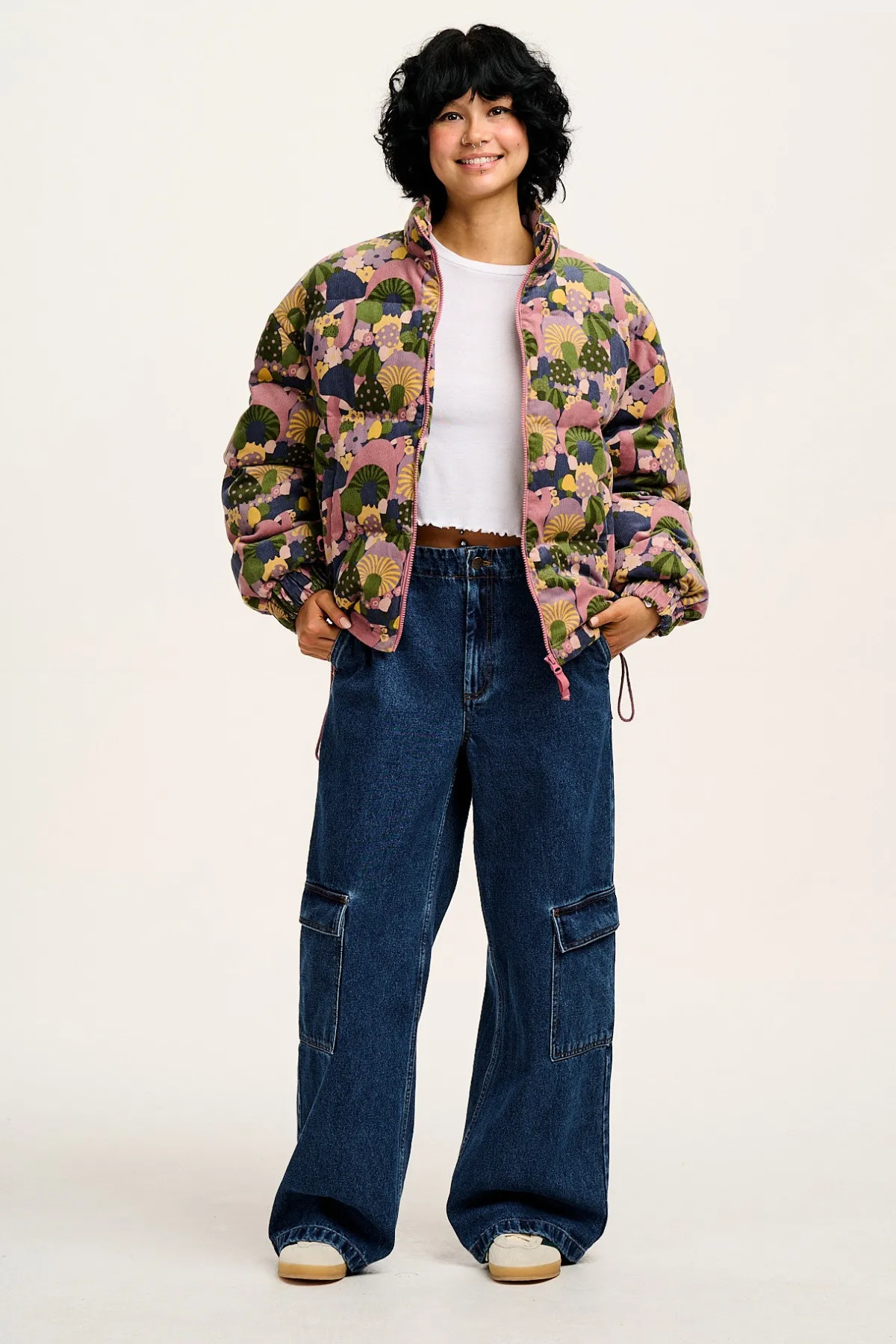 Lucy & Yak Paloma - Corduroy Puffer Jacket in Portobella Mushroom Print