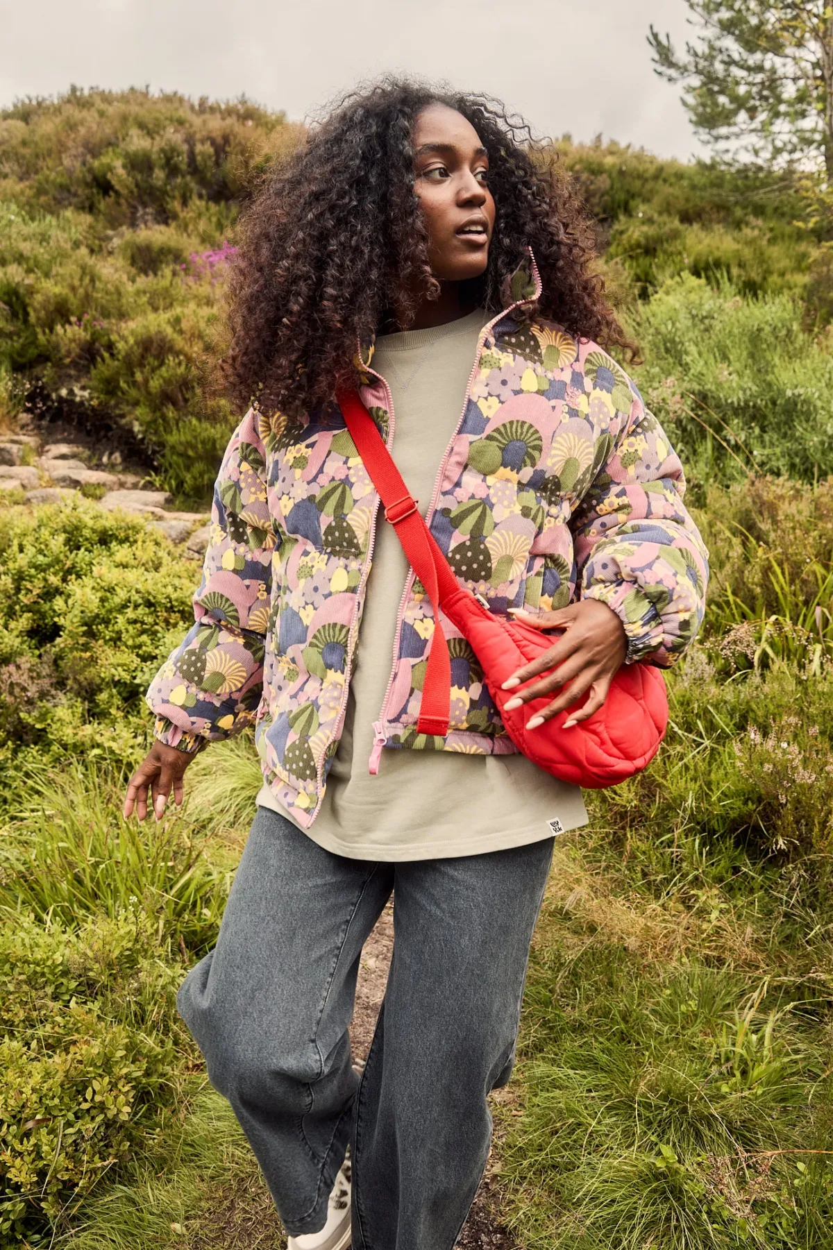 Lucy & Yak Paloma - Corduroy Puffer Jacket in Portobella Mushroom Print