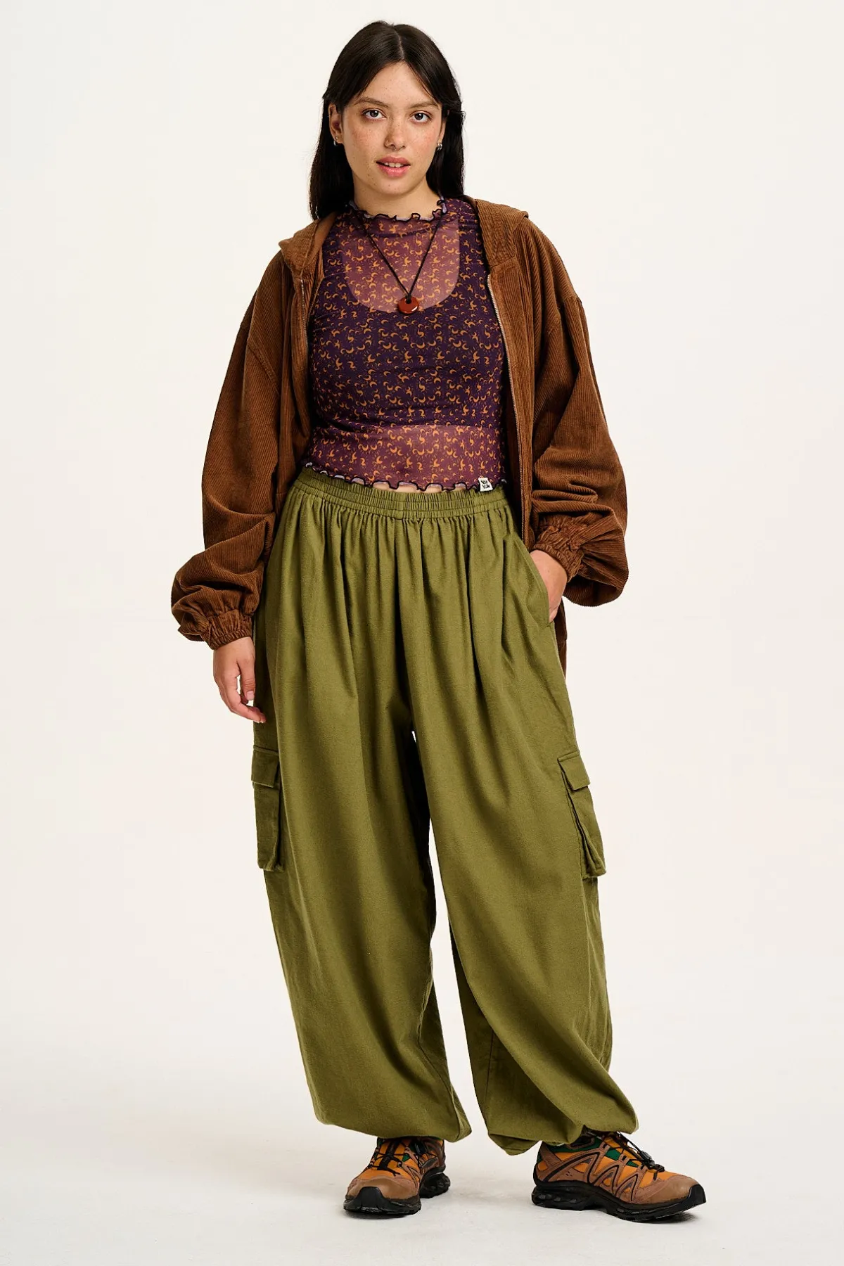 Lucy & Yak Perrie - Long Sleeve Mesh Top in Purple with Belinay Print