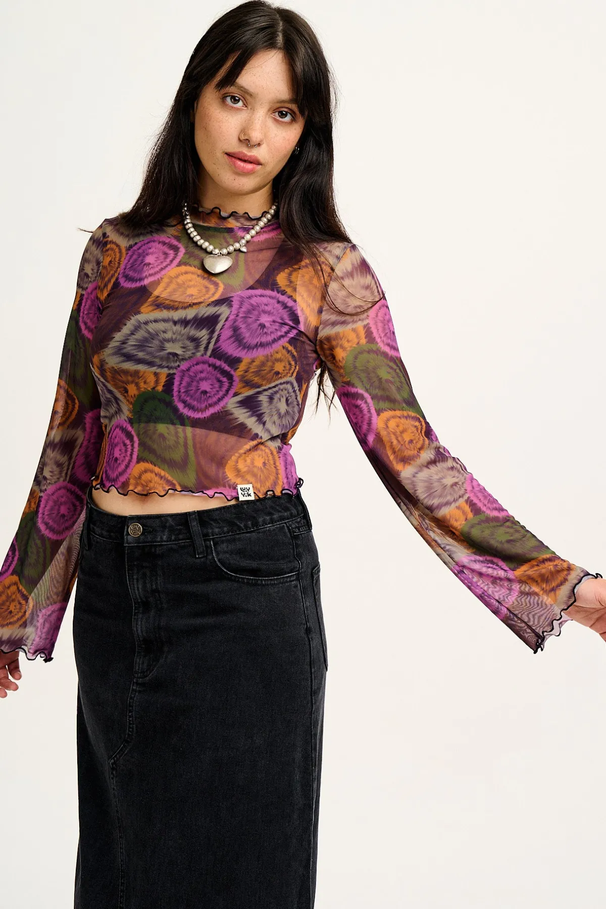 Lucy & Yak Perrie - Long Sleeve Mesh Top in Redwood Print