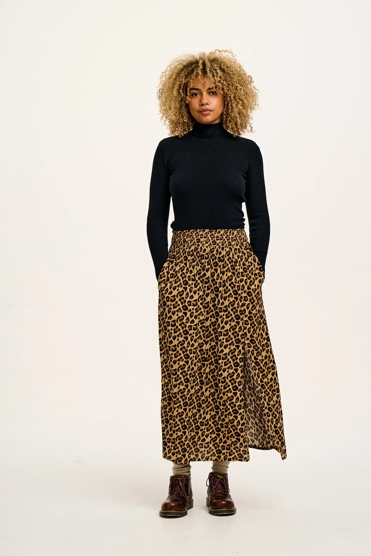 Lucy & Yak Poppy - Elasticated Waist Skirt in Leopard Print