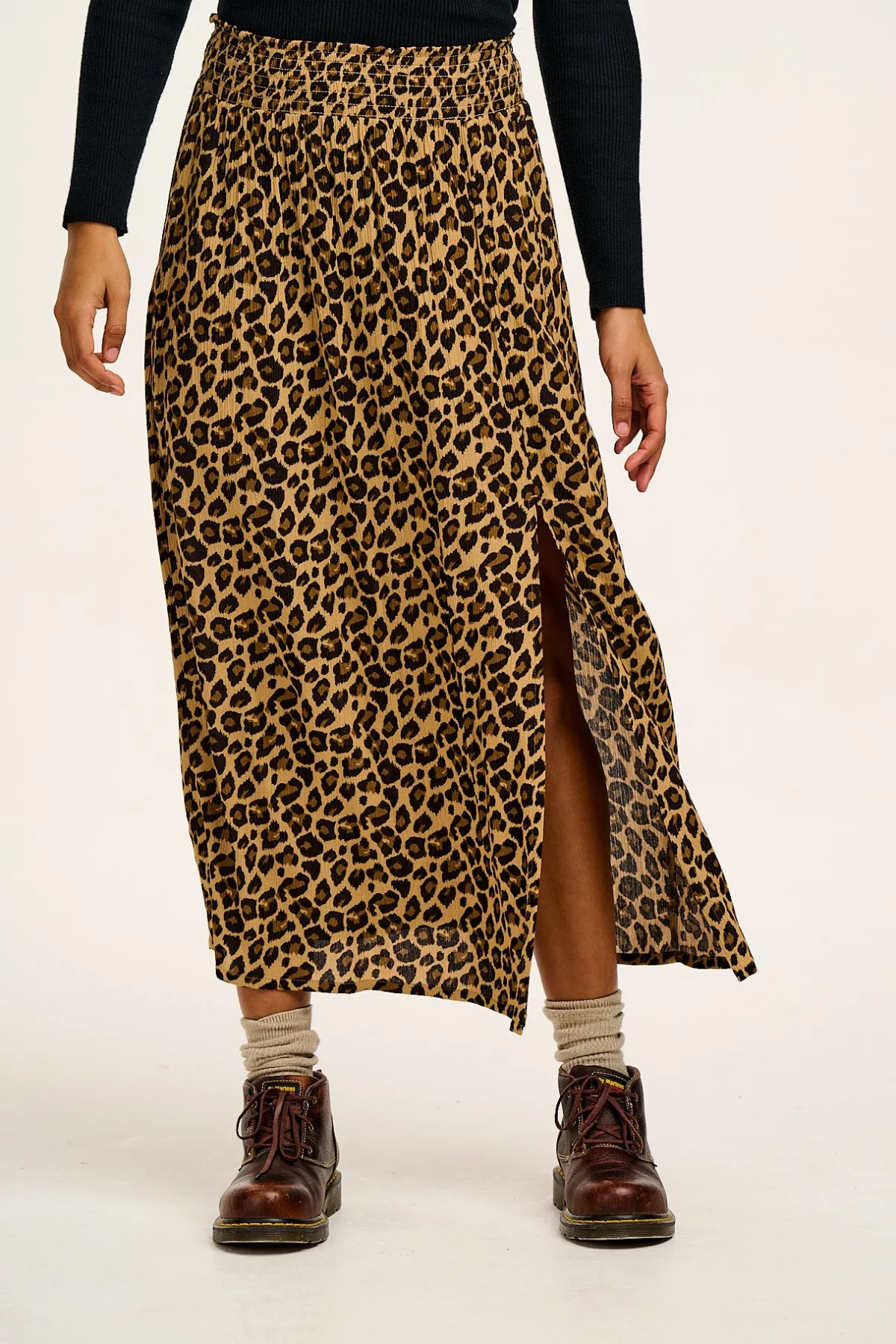 Lucy & Yak Poppy - Elasticated Waist Skirt in Leopard Print