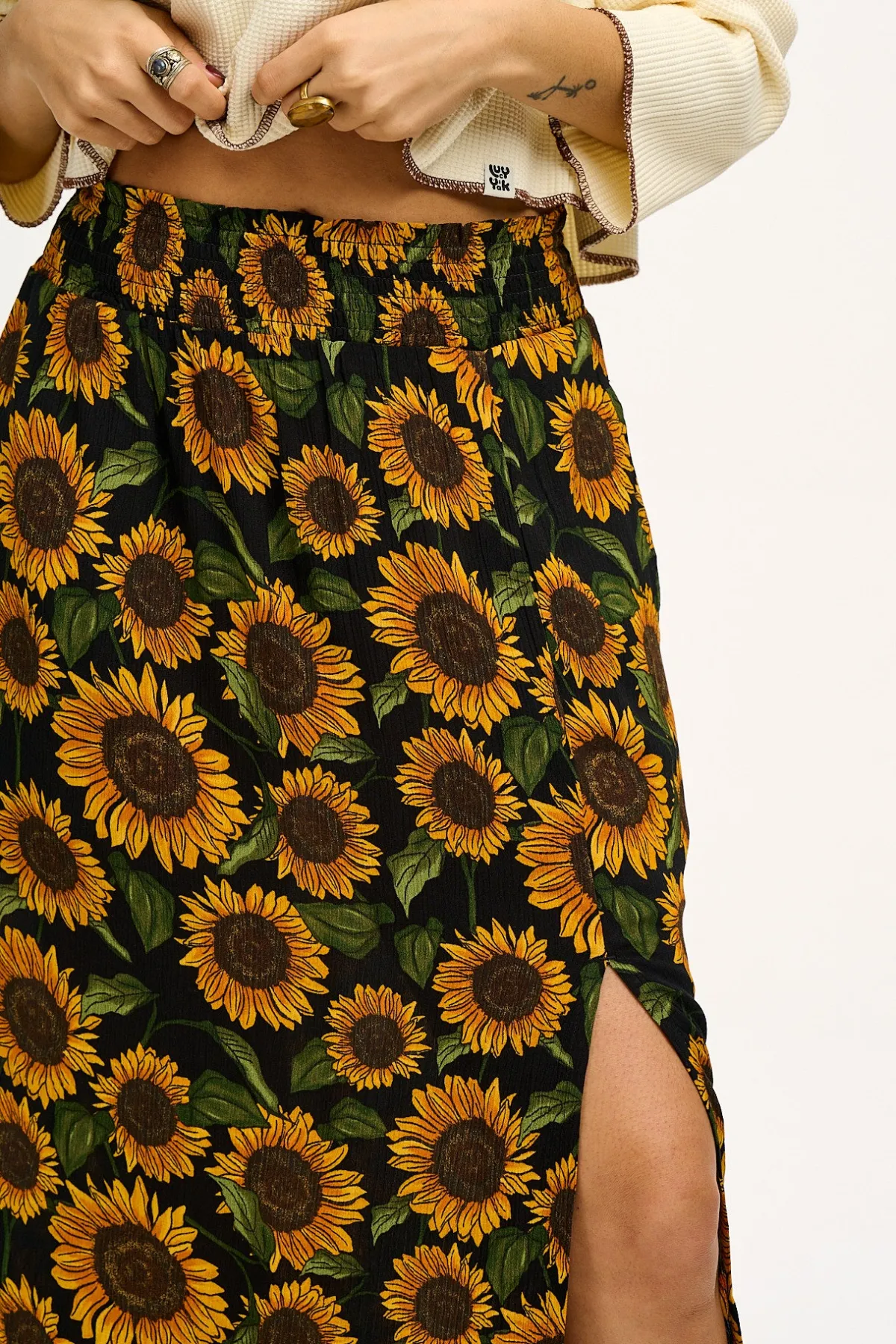 Lucy & Yak Poppy - Elasticated Waist Skirt in Sunflowers Print