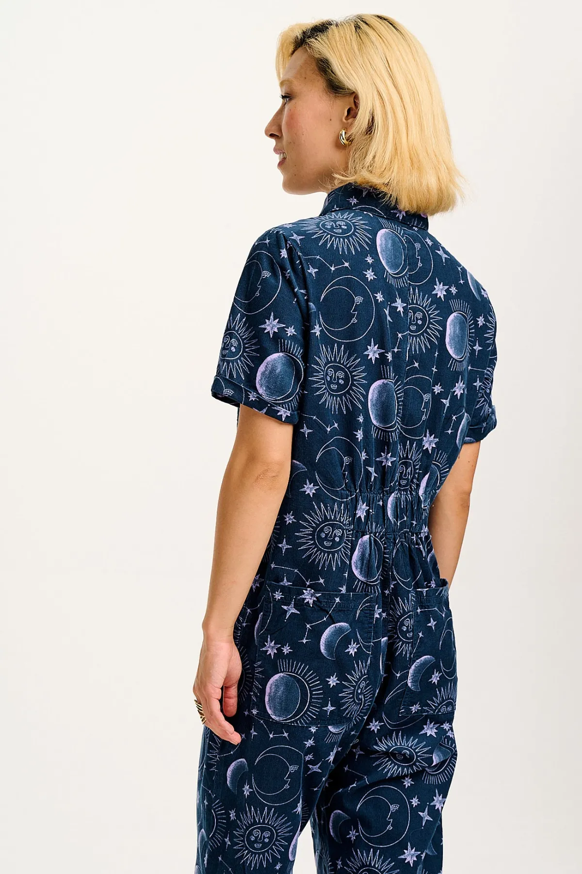 Lucy & Yak Rex - Short Sleeve Corduroy Jumpsuit in Aurora Print