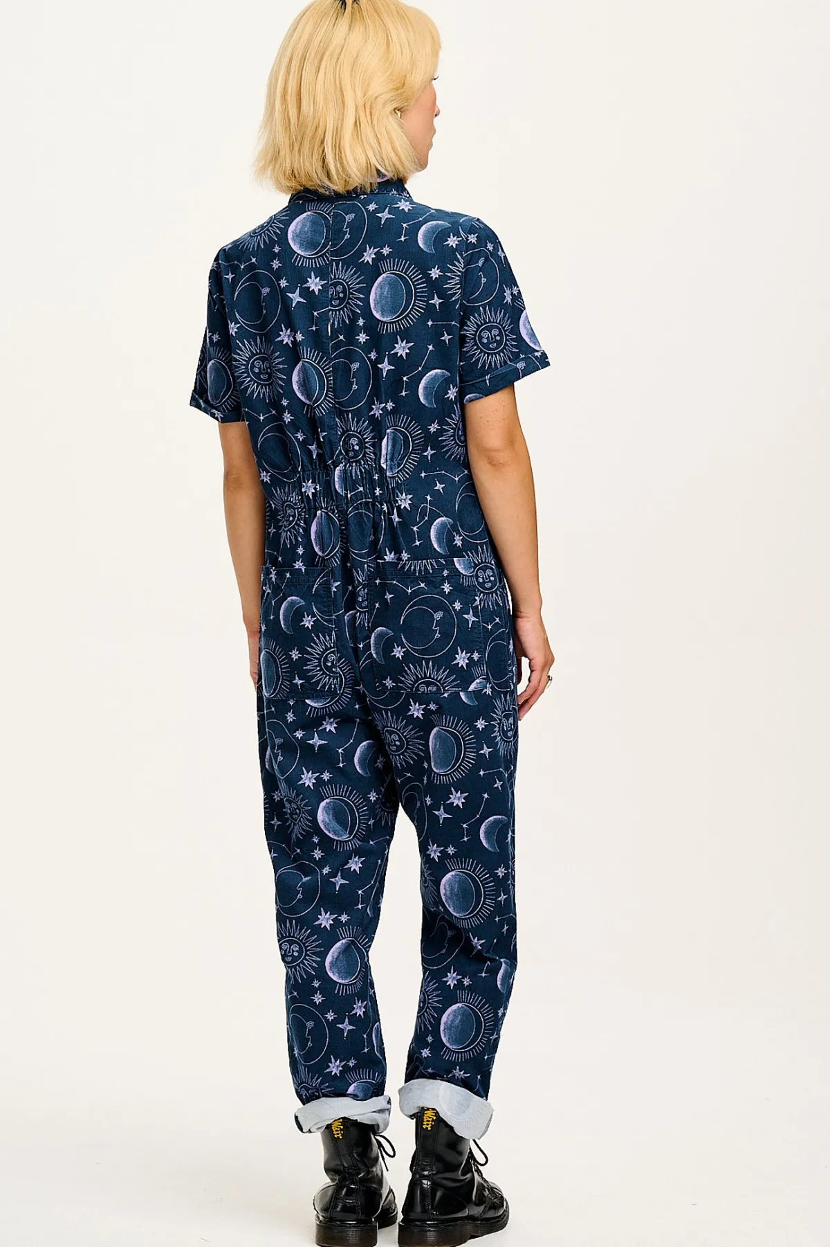 Lucy & Yak Rex - Short Sleeve Corduroy Jumpsuit in Aurora Print