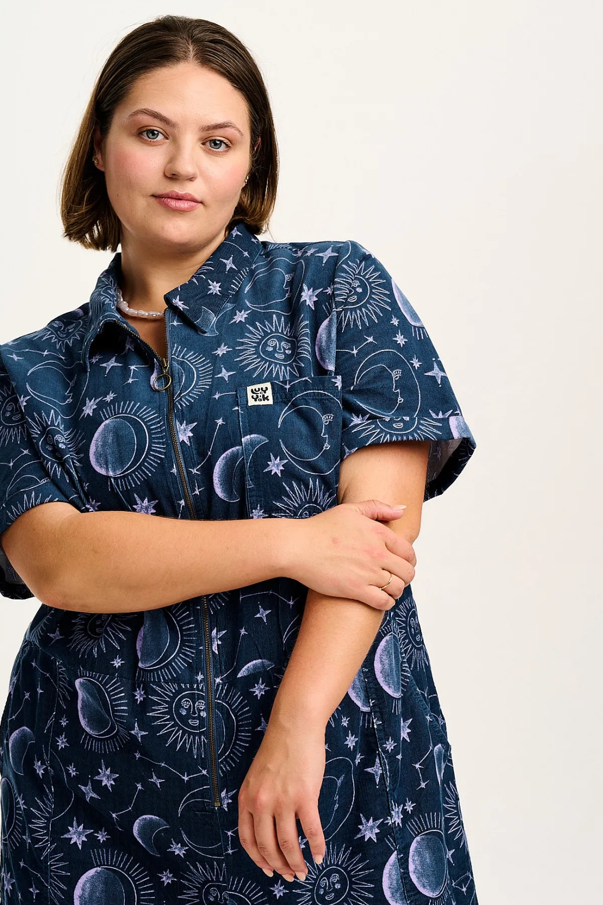 Lucy & Yak Rex - Short Sleeve Corduroy Jumpsuit in Aurora Print
