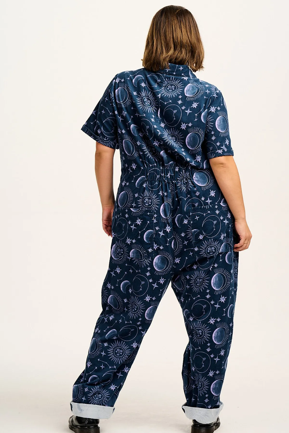 Lucy & Yak Rex - Short Sleeve Corduroy Jumpsuit in Aurora Print
