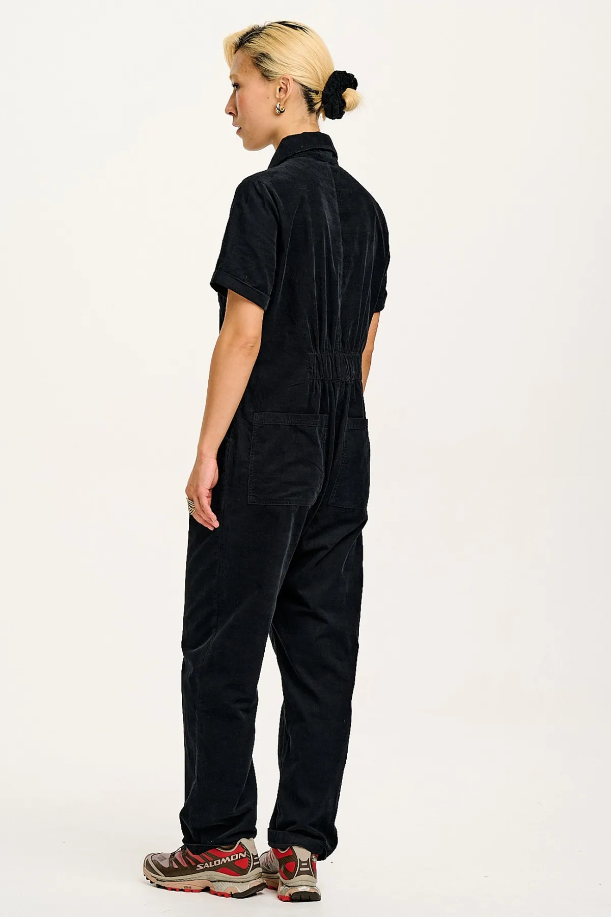 Lucy & Yak Rex - Short Sleeve Corduroy Jumpsuit in Black