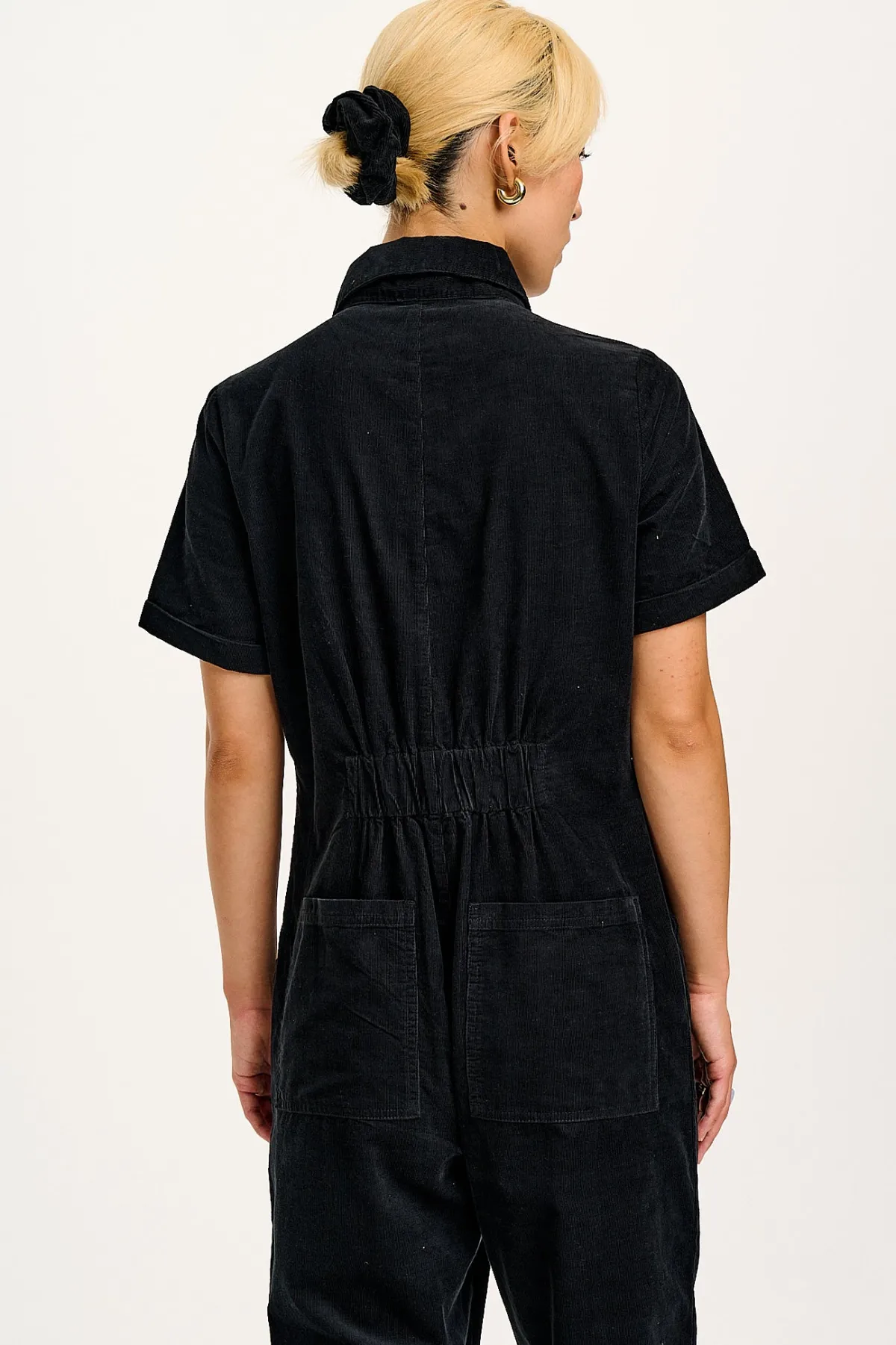 Lucy & Yak Rex - Short Sleeve Corduroy Jumpsuit in Black