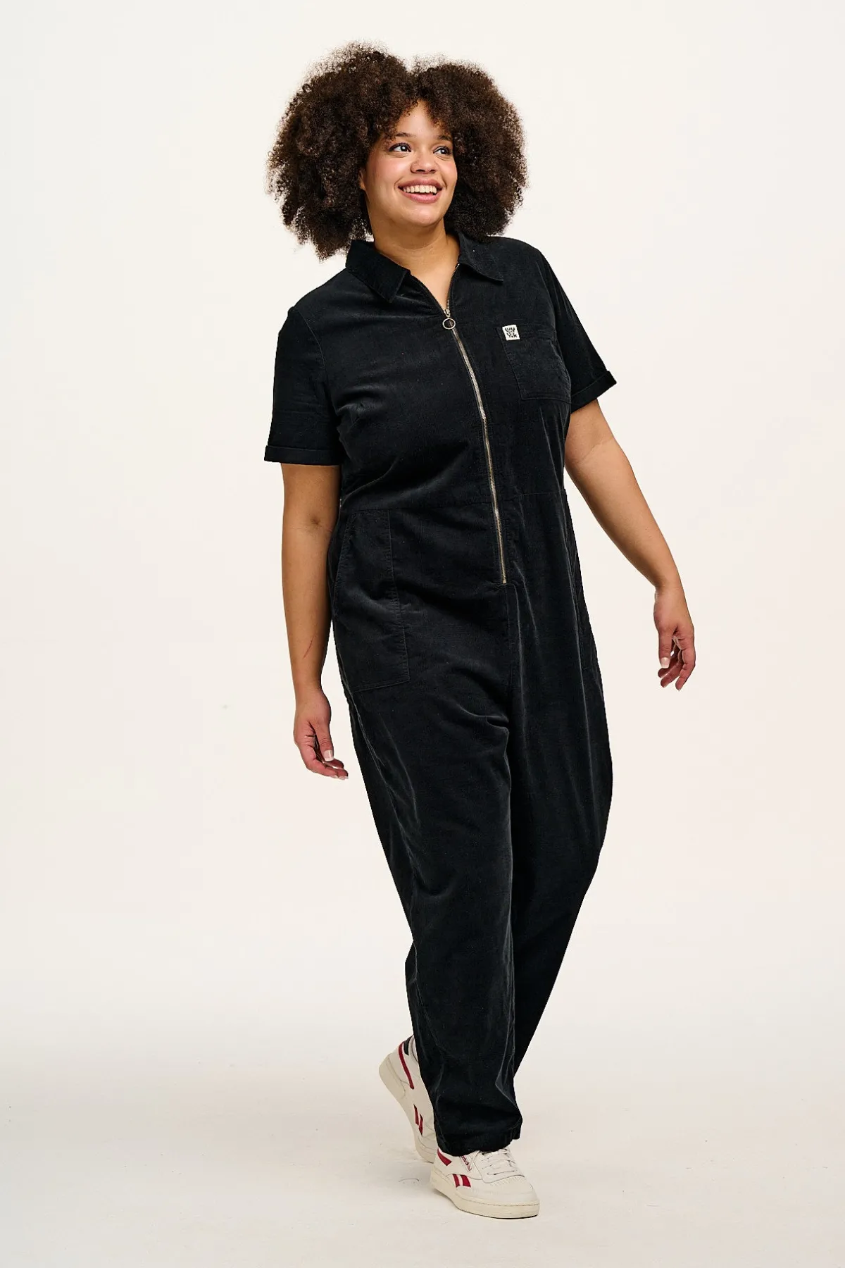 Lucy & Yak Rex - Short Sleeve Corduroy Jumpsuit in Black