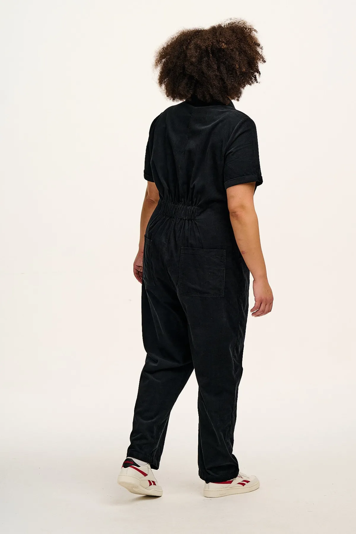 Lucy & Yak Rex - Short Sleeve Corduroy Jumpsuit in Black
