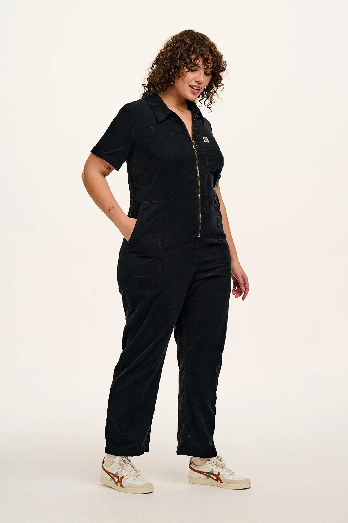 Lucy & Yak Rex - Short Sleeve Corduroy Jumpsuit in Black