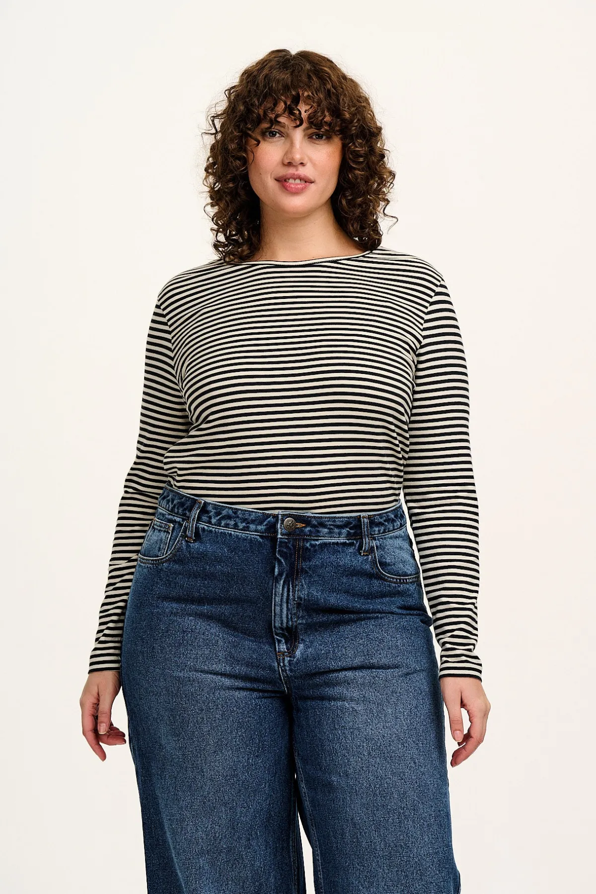 Lucy & Yak Rey - Long Sleeve Cotton Top in Black & White Stripe