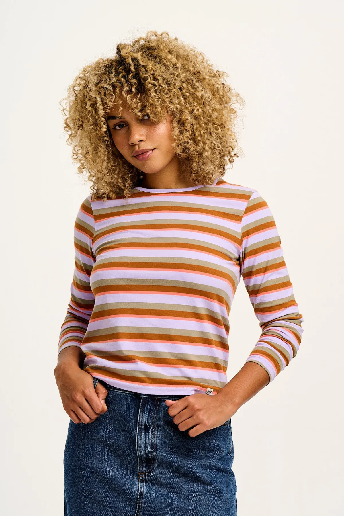 Lucy & Yak Rey - Long Sleeve Cotton Top in Iris Stripe Print