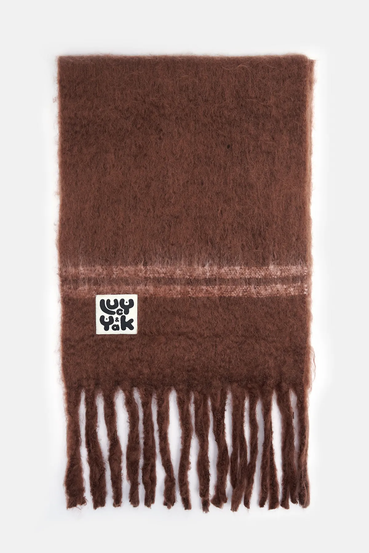 Lucy & Yak Rowan - Super Soft Scarf in Brown with Pink Stripe