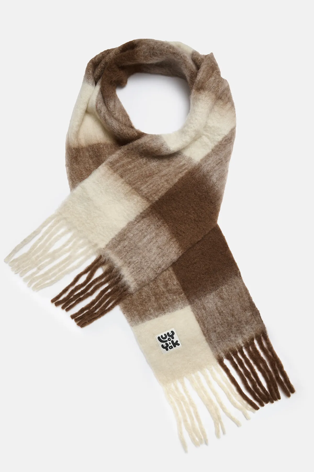 Lucy & Yak Rowan - Super Soft Scarf in Cream & Brown Checkerboard