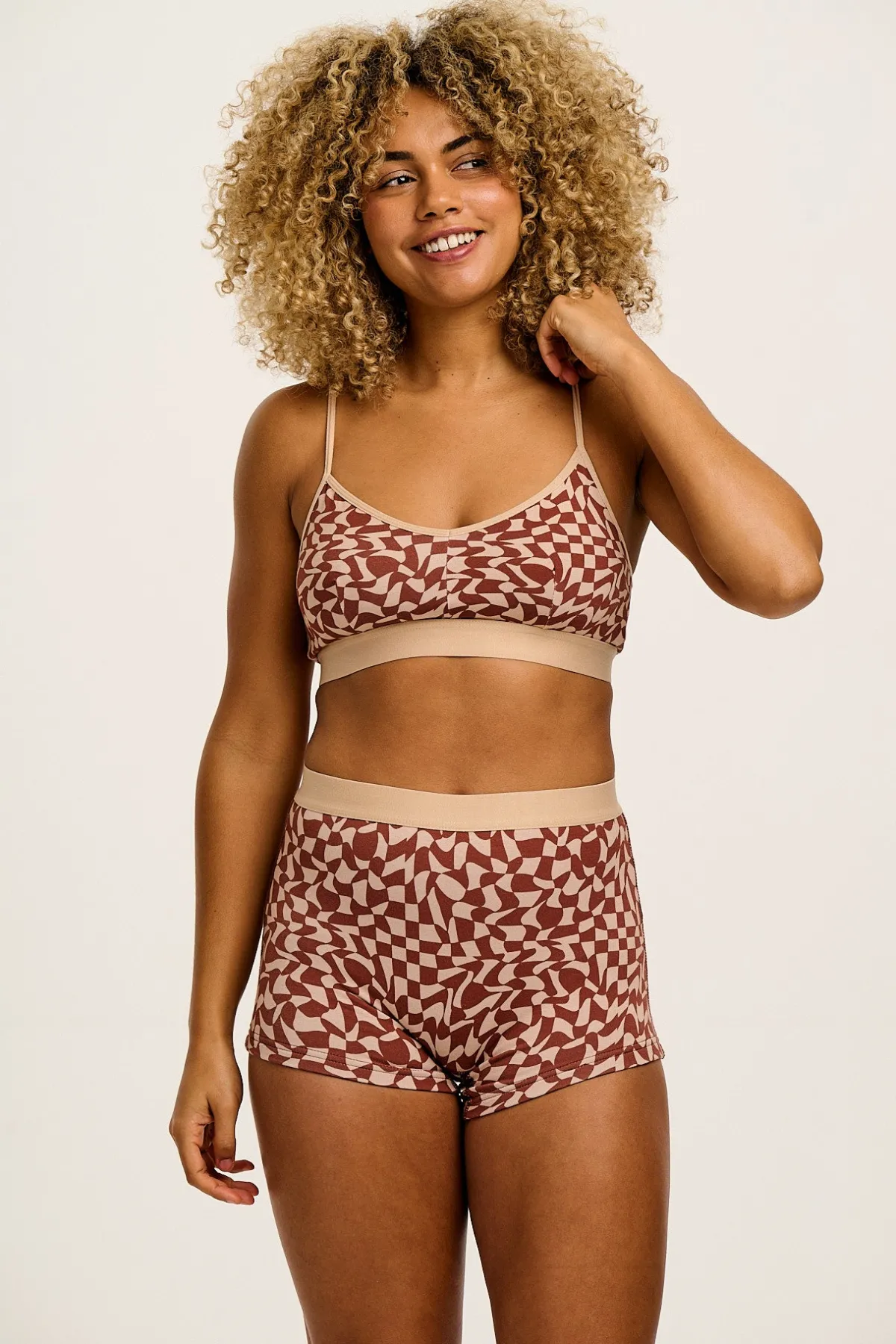 Lucy & Yak Ruby - Crop Top Cotton & Bamboo Bralette in Amara Grid Print