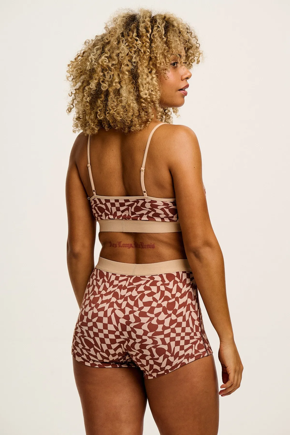 Lucy & Yak Ruby - Crop Top Cotton & Bamboo Bralette in Amara Grid Print