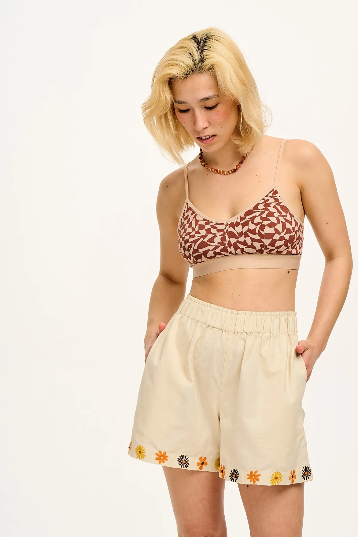 Lucy & Yak Ruby - Crop Top Cotton & Bamboo Bralette in Amara Grid Print