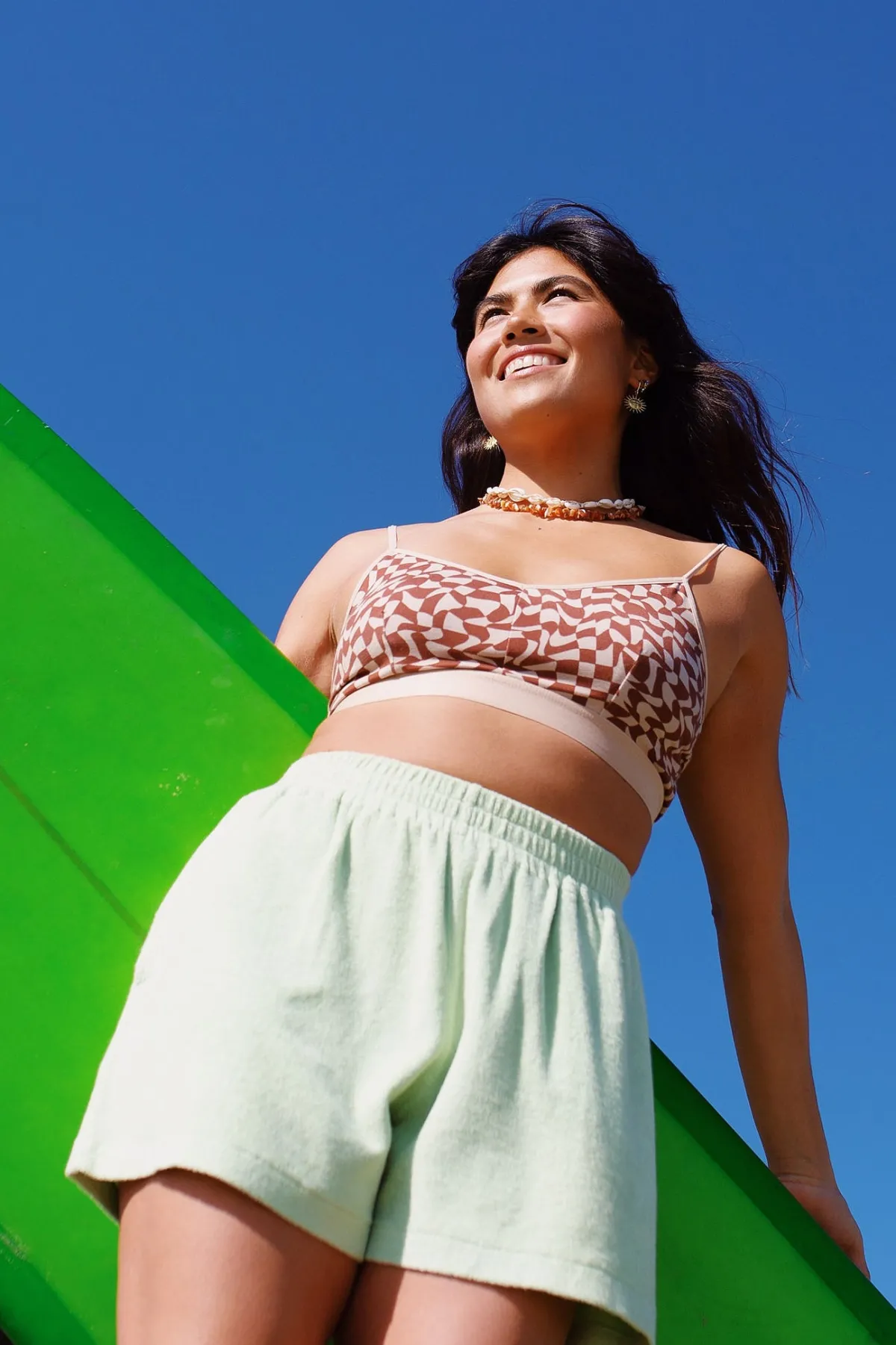 Lucy & Yak Ruby - Crop Top Cotton & Bamboo Bralette in Amara Grid Print