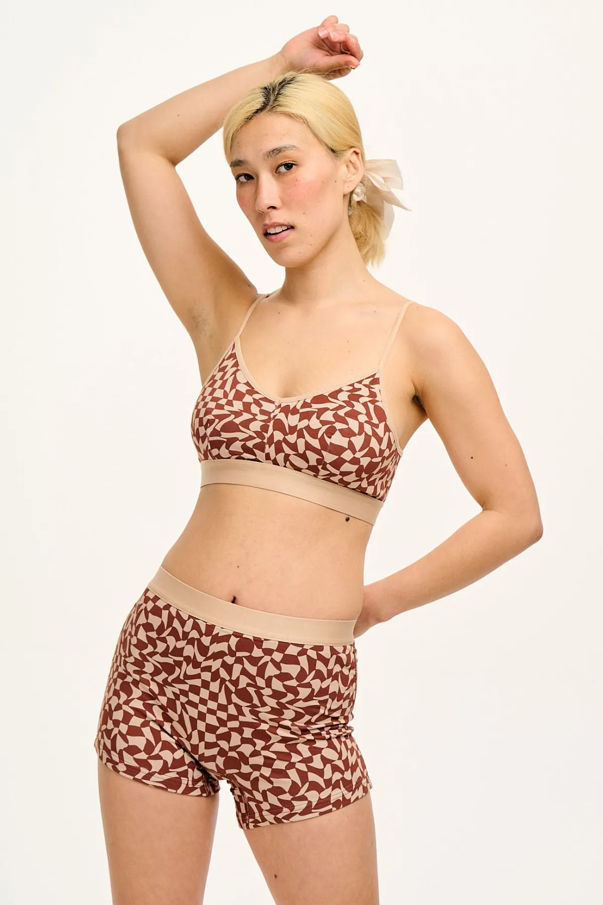 Lucy & Yak Ruby - Crop Top Cotton & Bamboo Bralette in Amara Grid Print