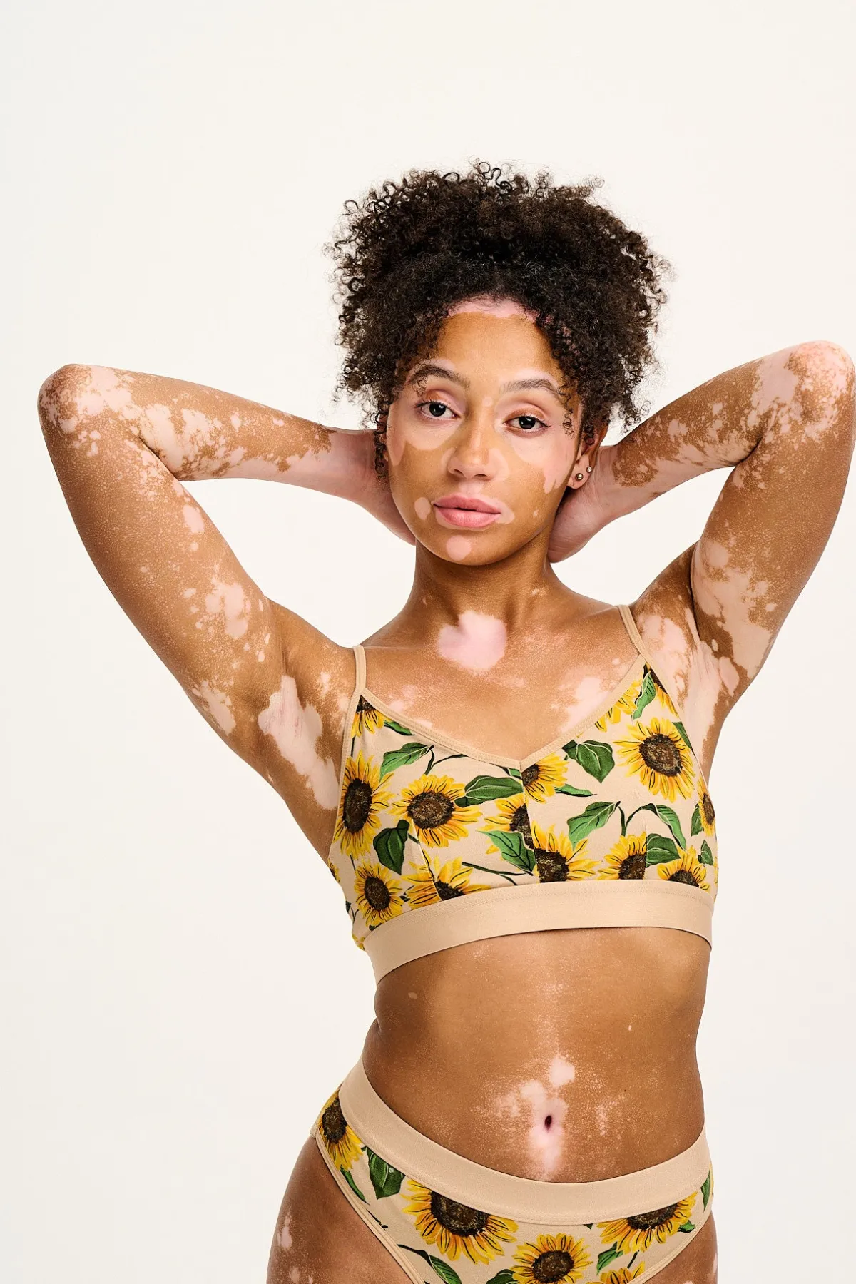 Lucy & Yak Ruby - Crop Top Cotton & Bamboo Bralette in Cream Sunflower Print