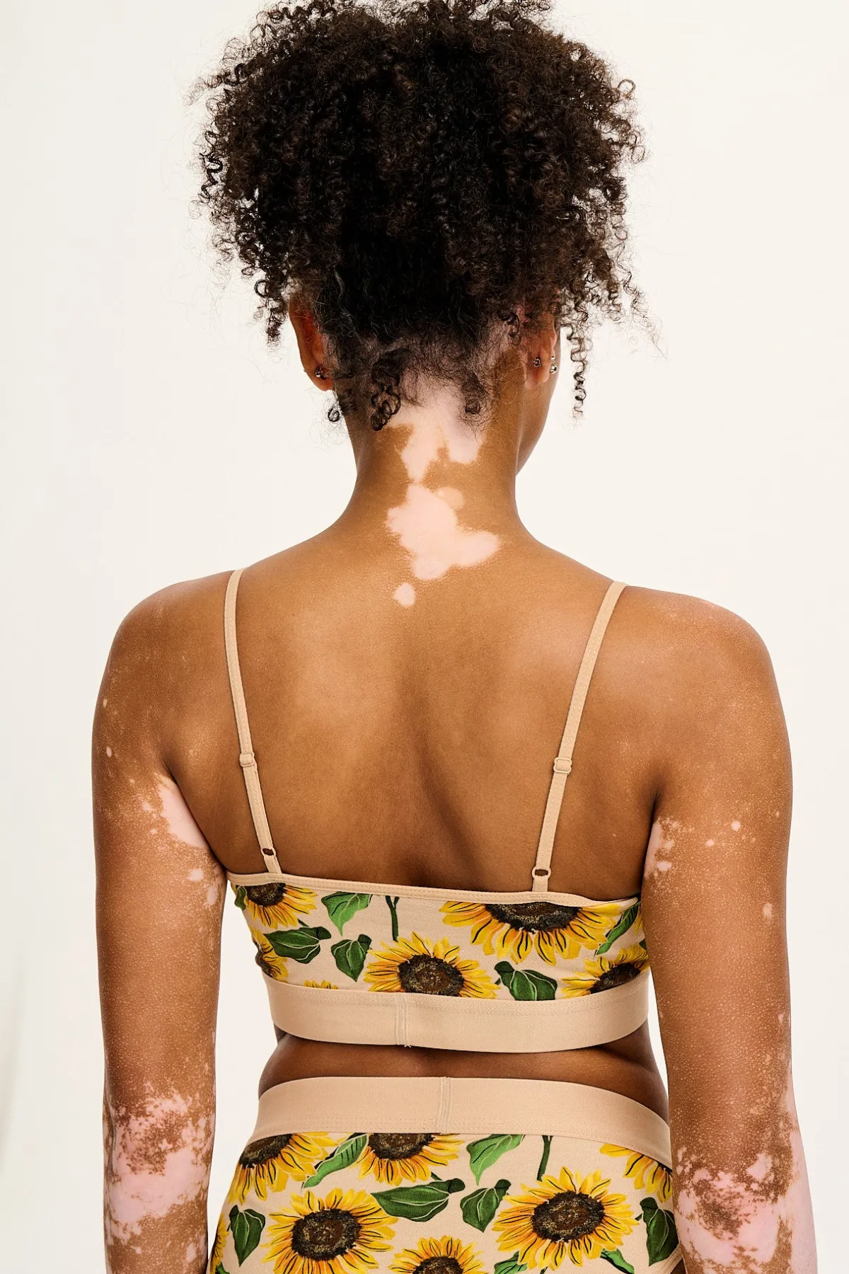 Lucy & Yak Ruby - Crop Top Cotton & Bamboo Bralette in Cream Sunflower Print