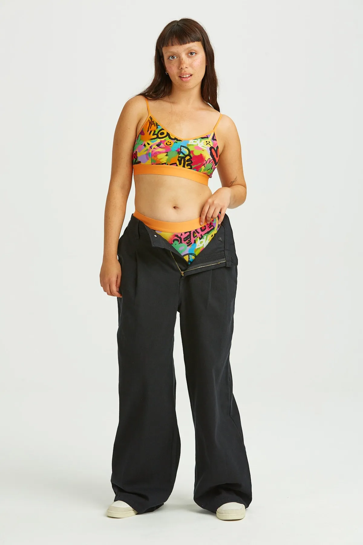 Lucy & Yak Ruby - Crop Top Cotton & Bamboo Bralette in Graffiti Print