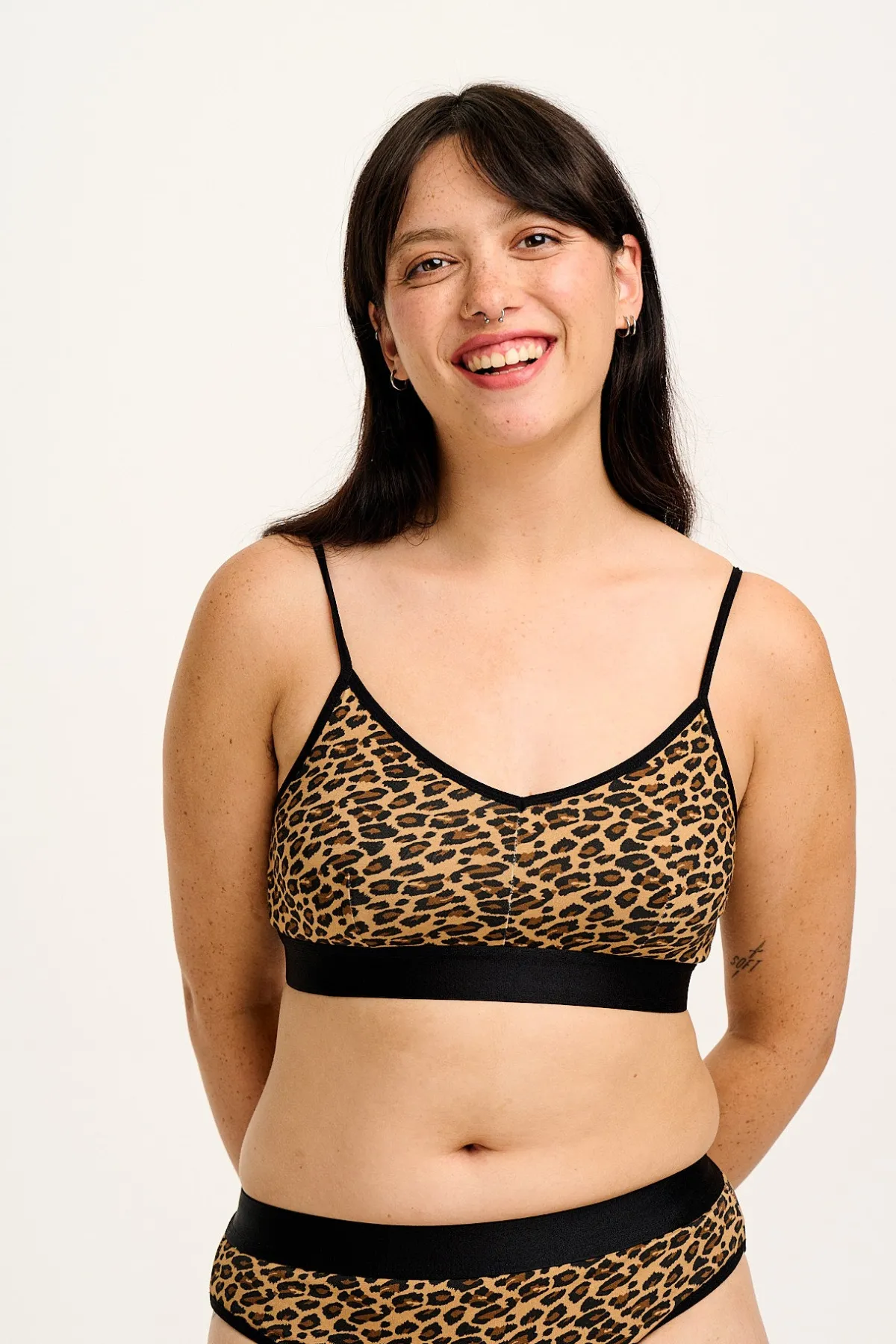 Lucy & Yak Ruby - Crop Top Cotton & Bamboo Bralette in Leopard Print