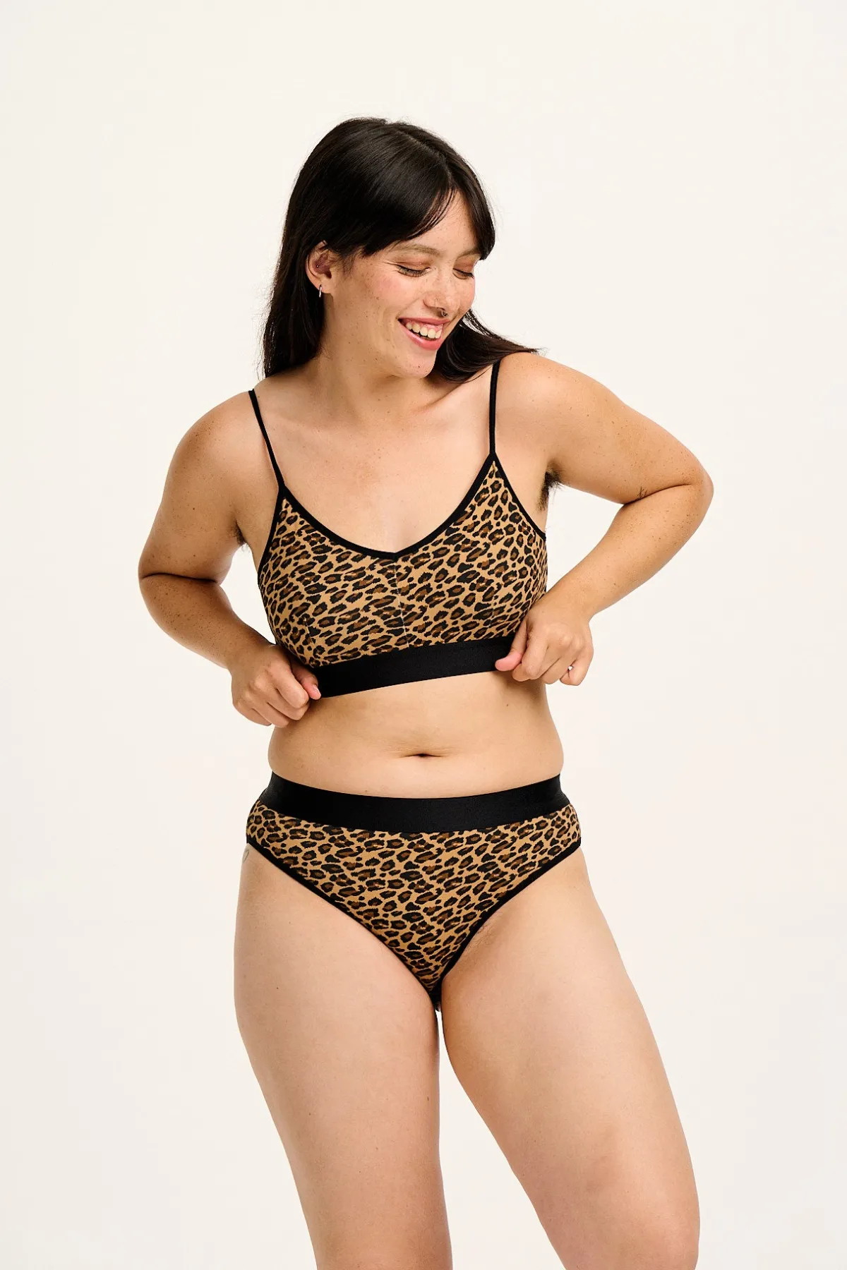 Lucy & Yak Ruby - Crop Top Cotton & Bamboo Bralette in Leopard Print