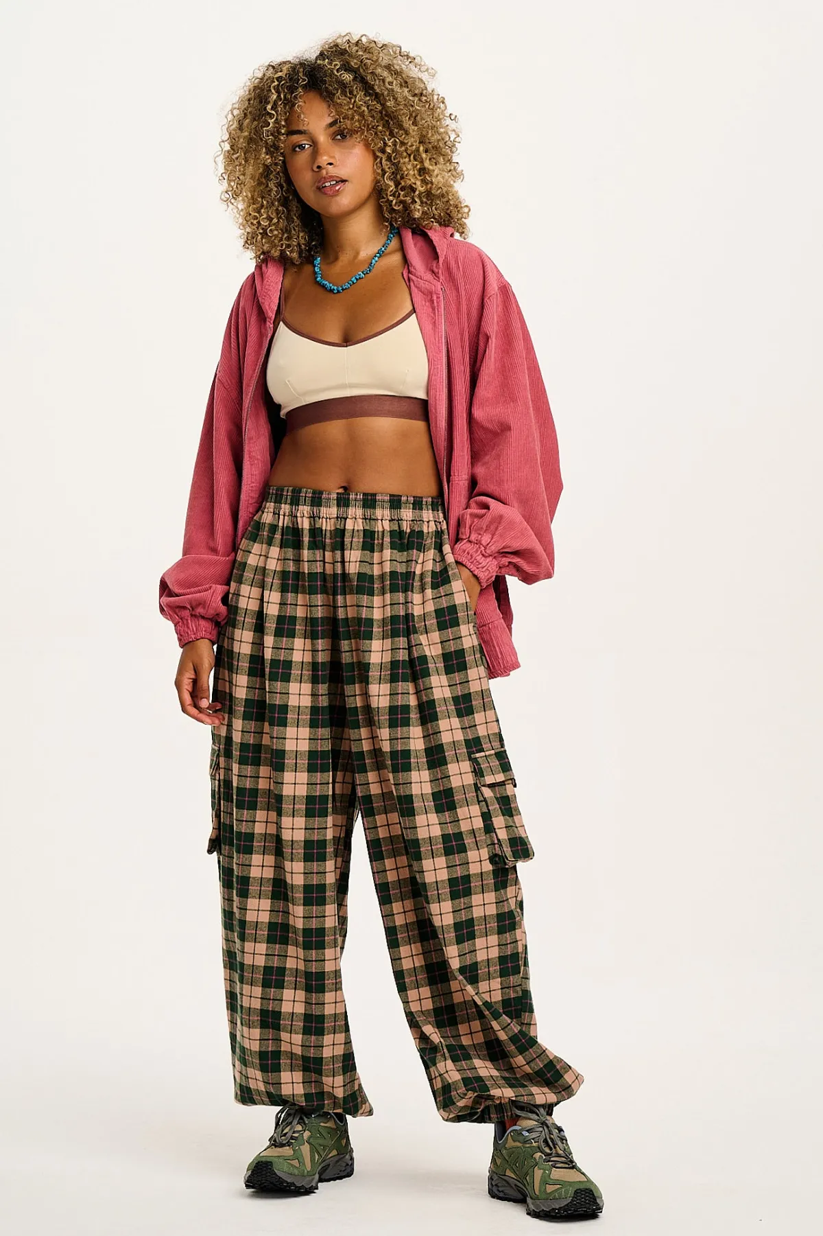 Lucy & Yak Rumi - Cargo Brushed Cotton Trousers in Annie Tartan Print