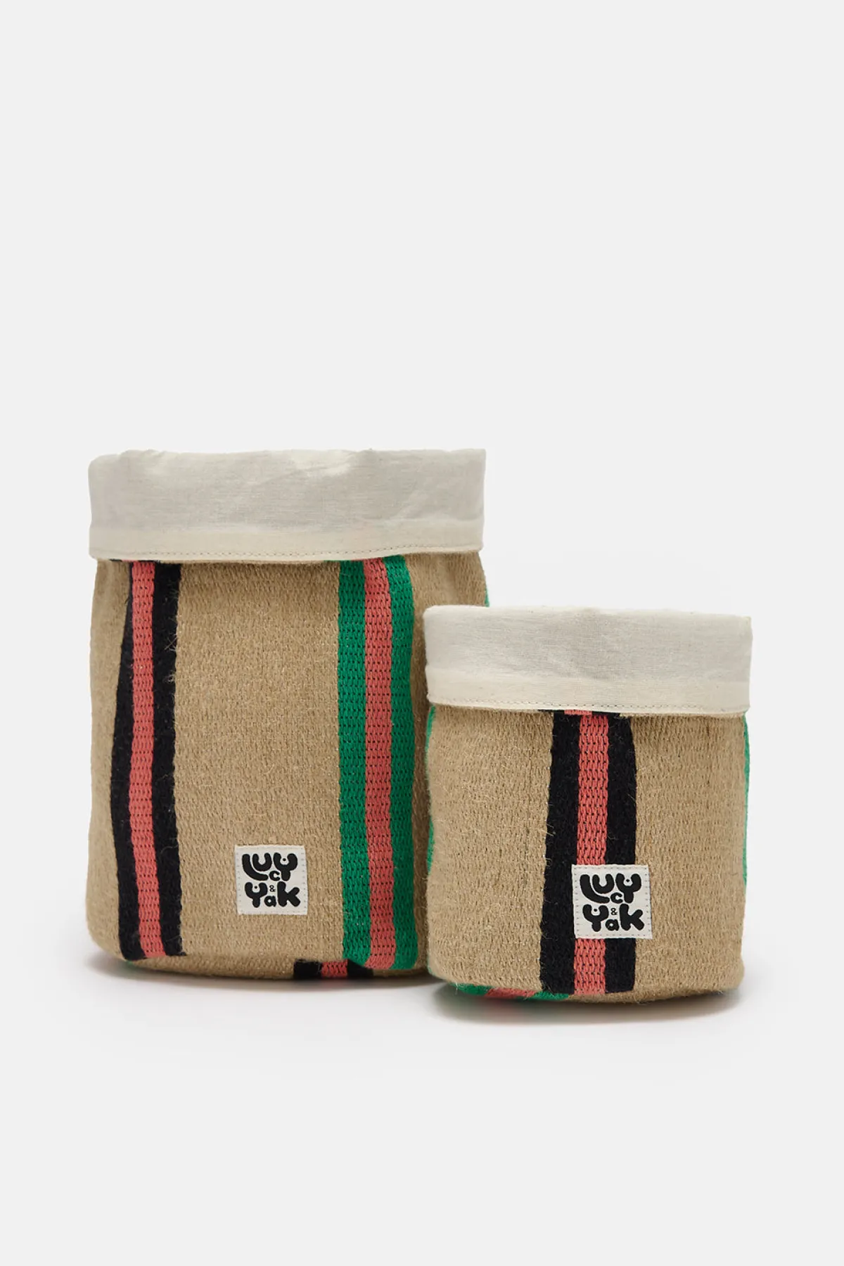 Lucy & Yak Runa - Plant Pot Cover in Natural, Pink, Green Stripe (2 Pack)