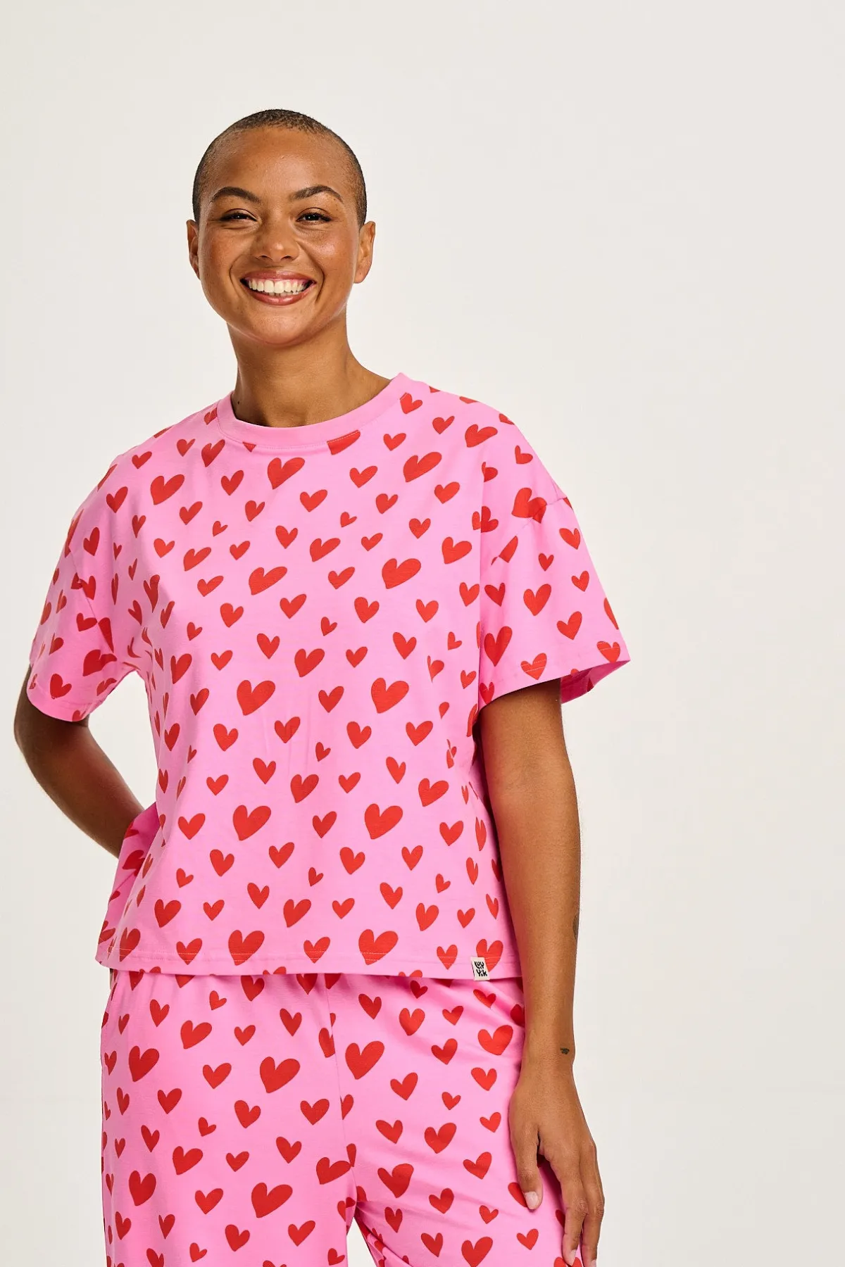 Lucy & Yak Sabrina - Soft Pyjamas in Pink Heart Cupid Print