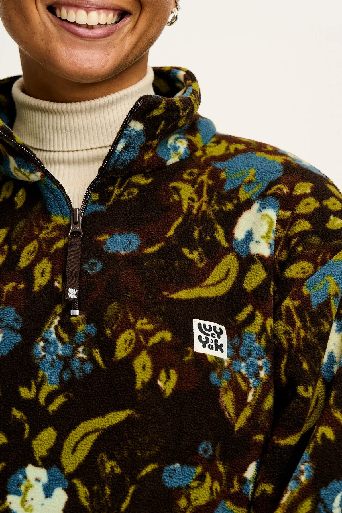 Lucy & Yak Stevie - Polar Fleece in Oak Brown Ingrid Floral Print