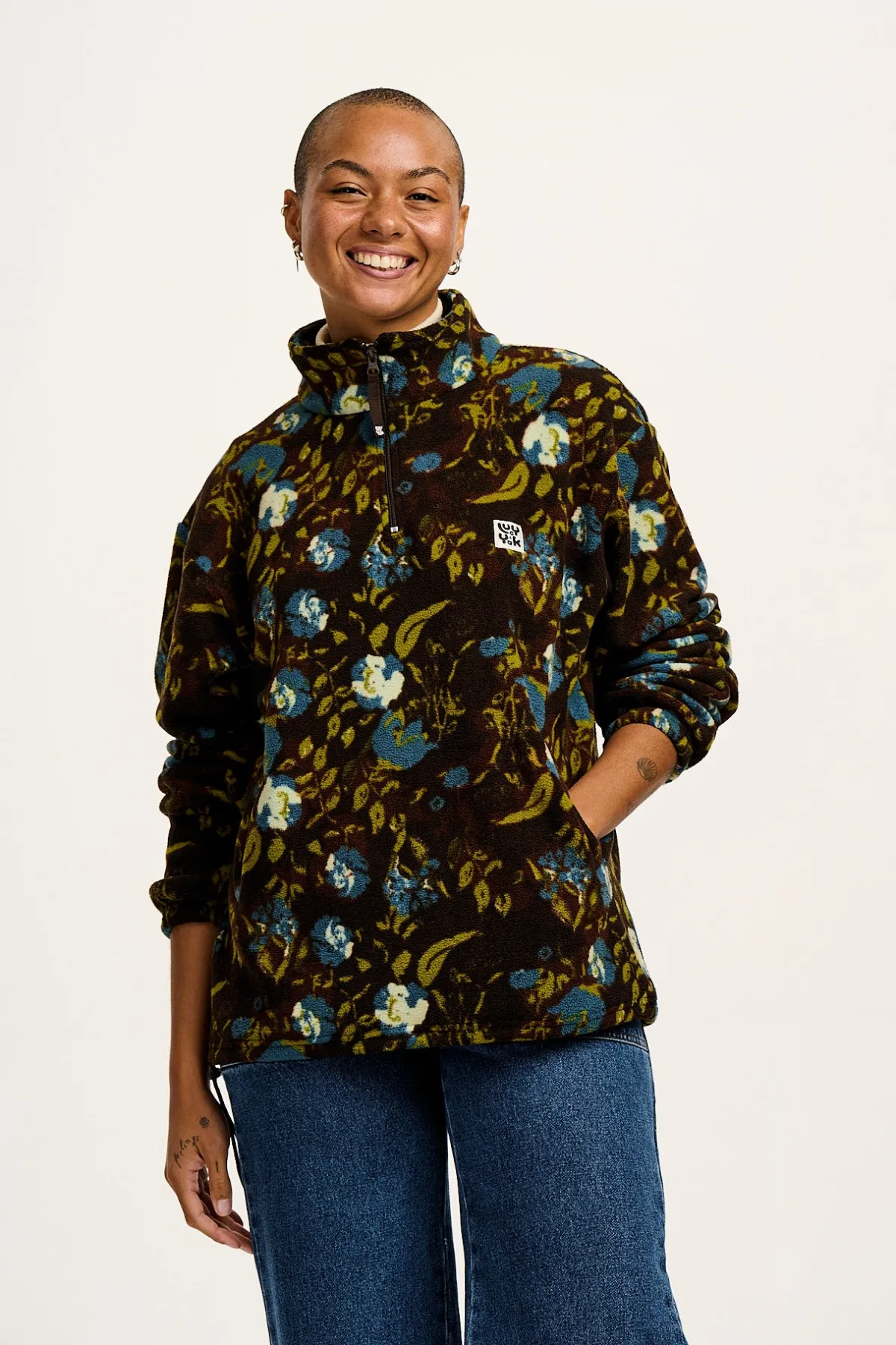 Lucy & Yak Stevie - Polar Fleece in Oak Brown Ingrid Floral Print