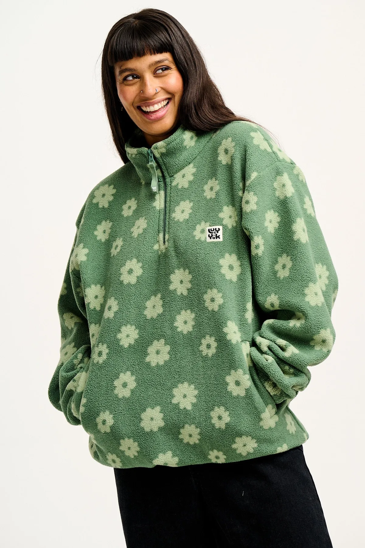 Lucy & Yak Stevie - Soft Polar Fleece in Green Delano Floral Print