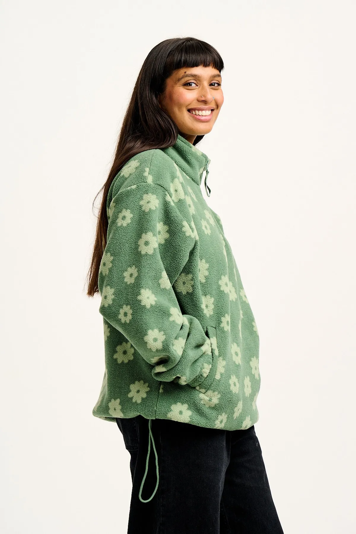 Lucy & Yak Stevie - Soft Polar Fleece in Green Delano Floral Print