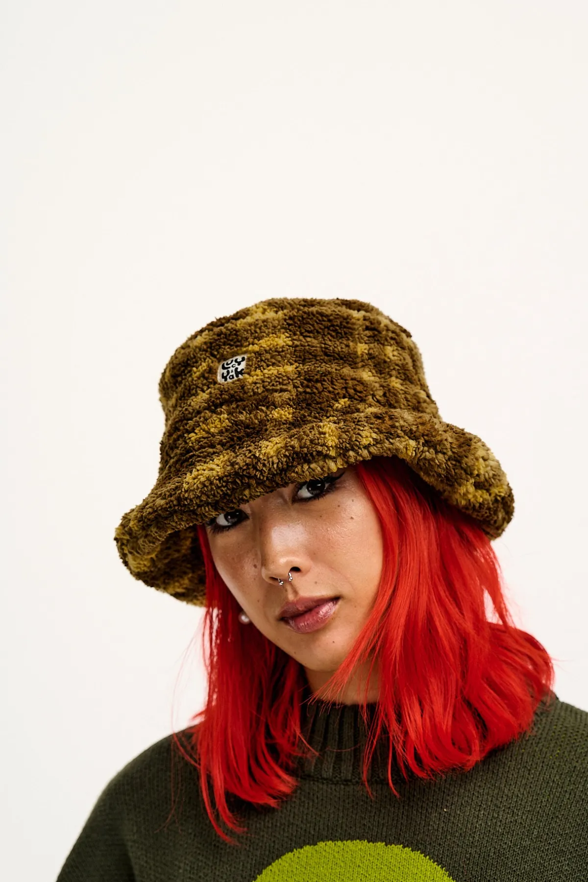 Lucy & Yak Travis - Borg Fleece Bucket Hat in Brown Cher Check Print