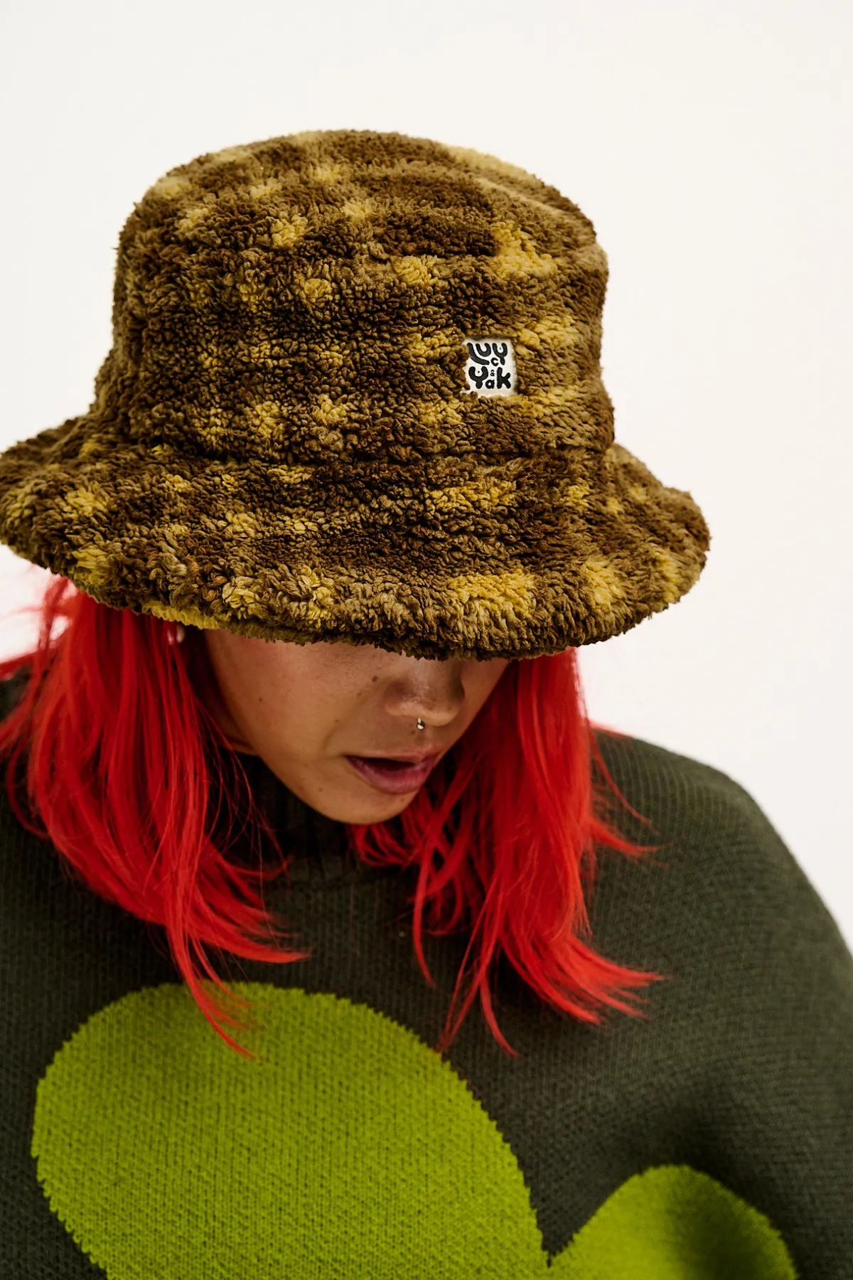 Lucy & Yak Travis - Borg Fleece Bucket Hat in Brown Cher Check Print